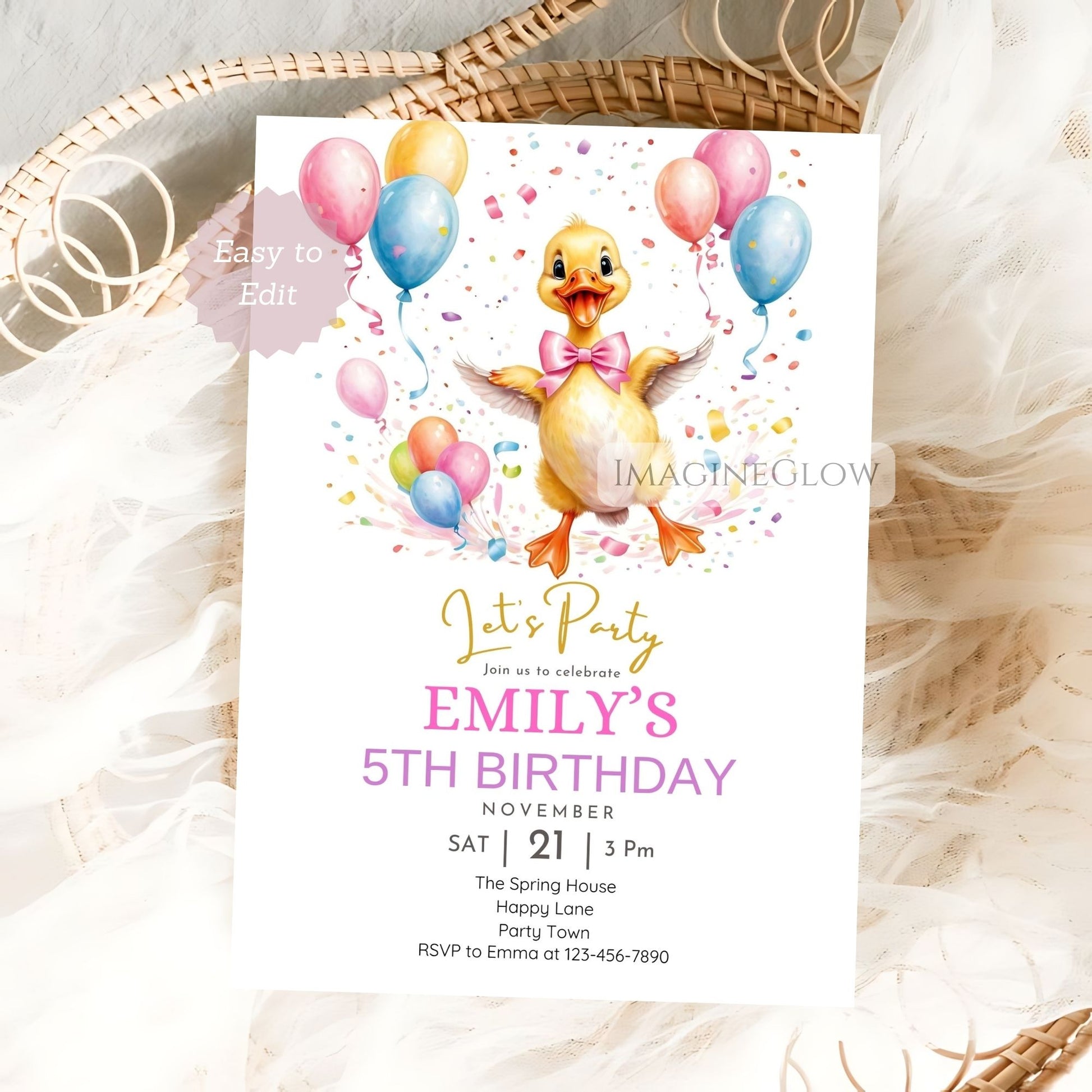 duck birthday invitation girl
yellow duck birthday party invite