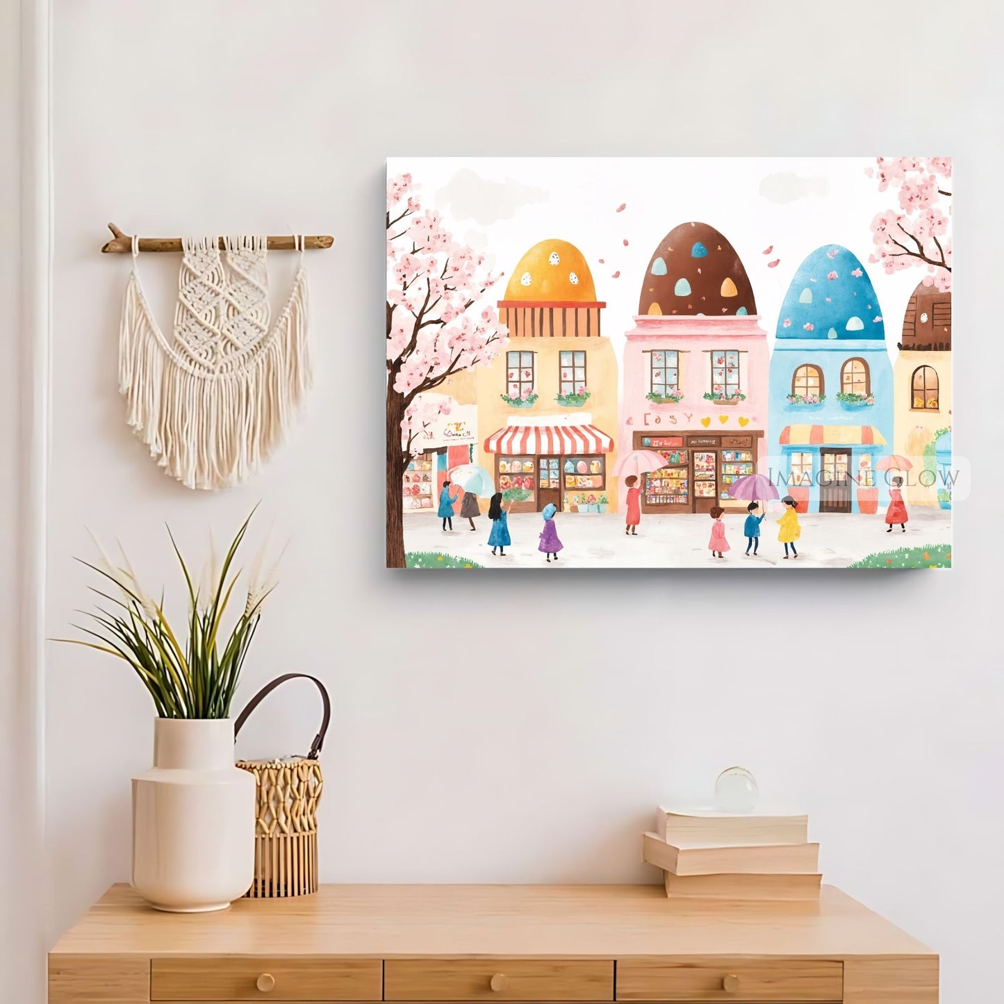 Vibrant Easter Street with Spring Cherry Blossoms