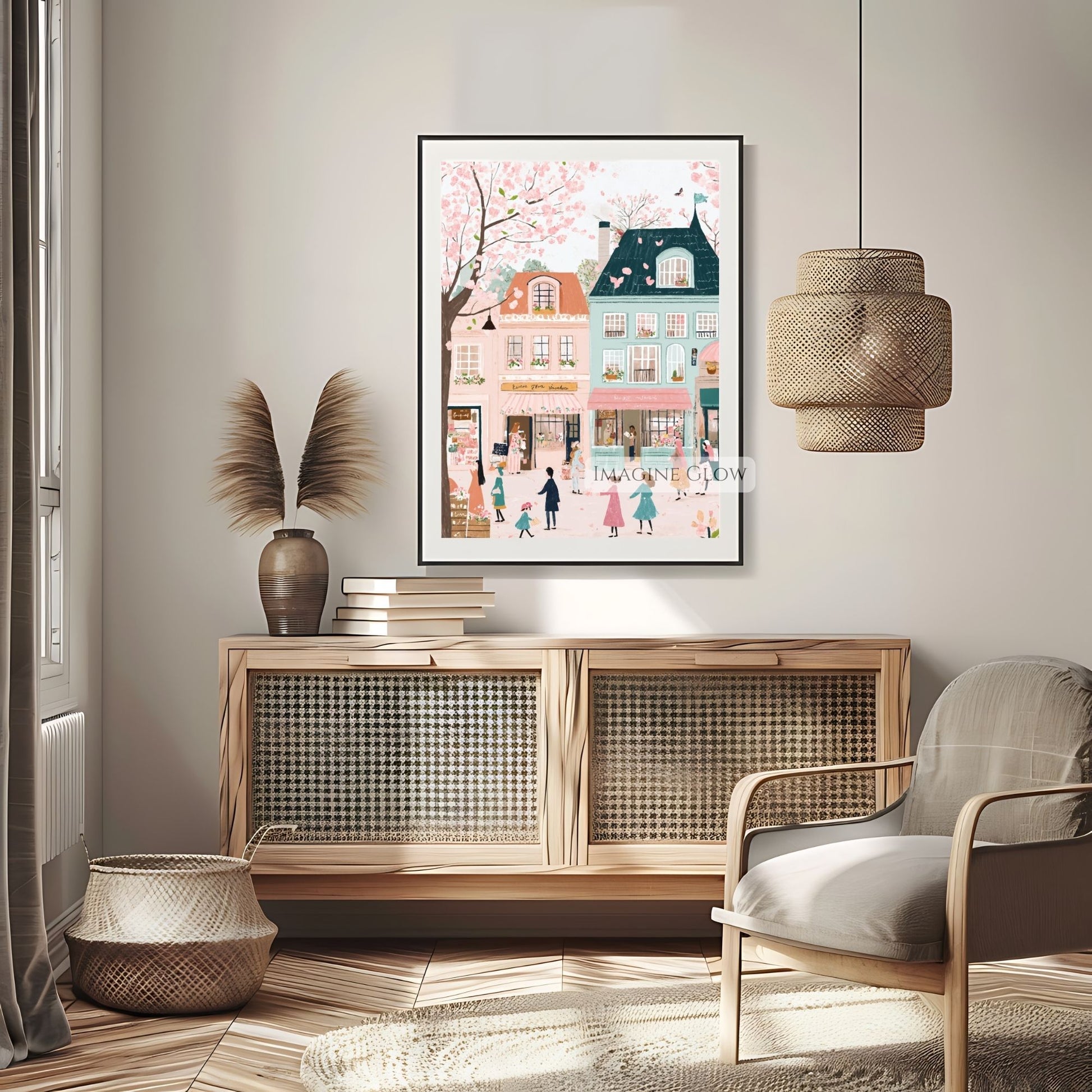 Charming Old Town Wall Art with Hand-Drawn Flowers