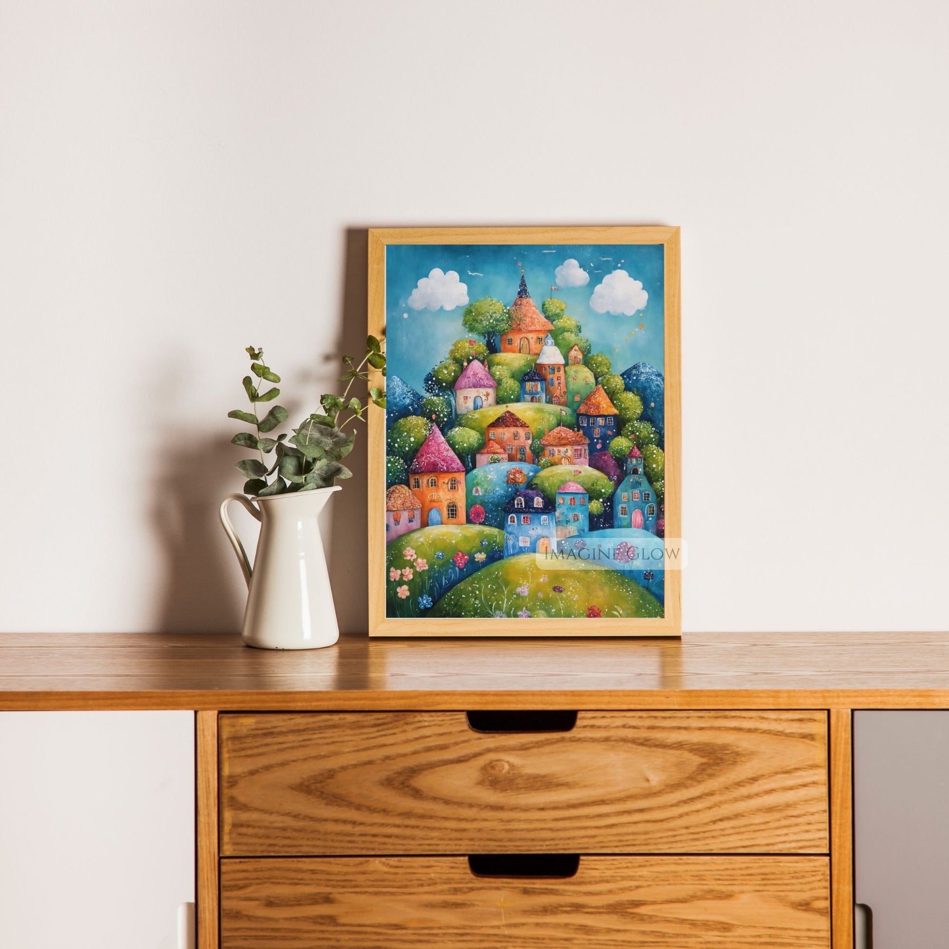 Folk Art Mountain Village in Springtime Print