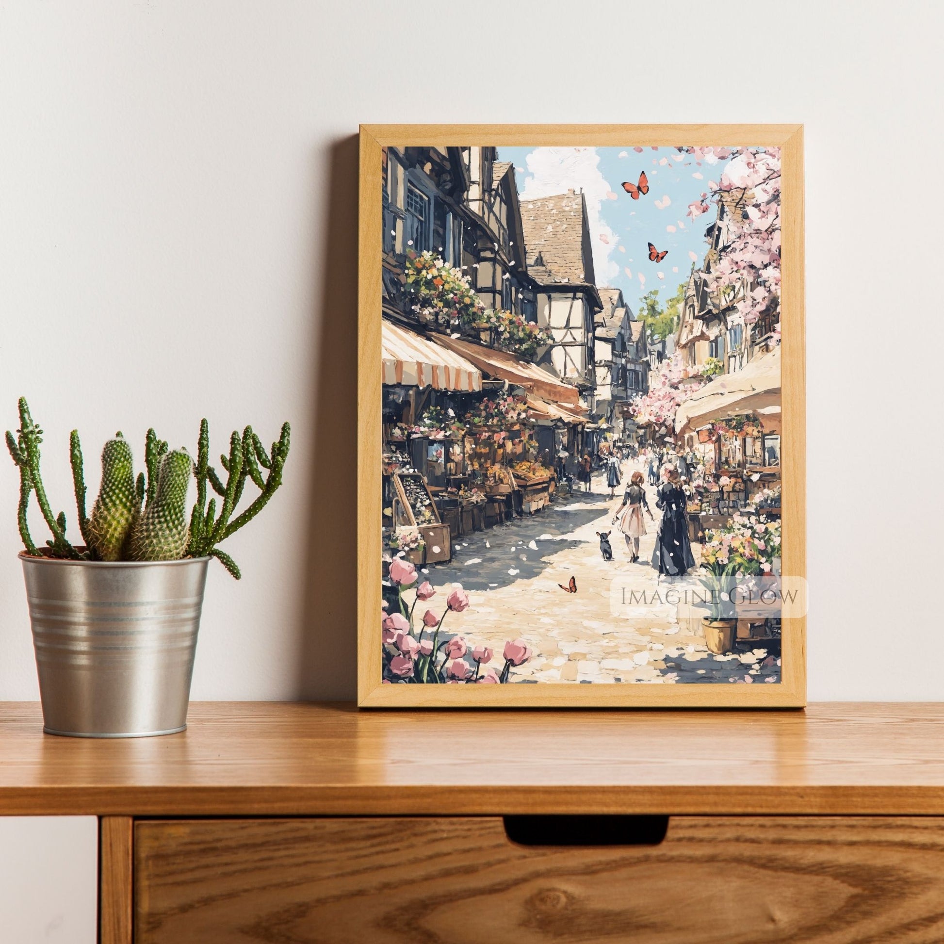 Bright and cheerful spring market with fresh flowers and soft colors.