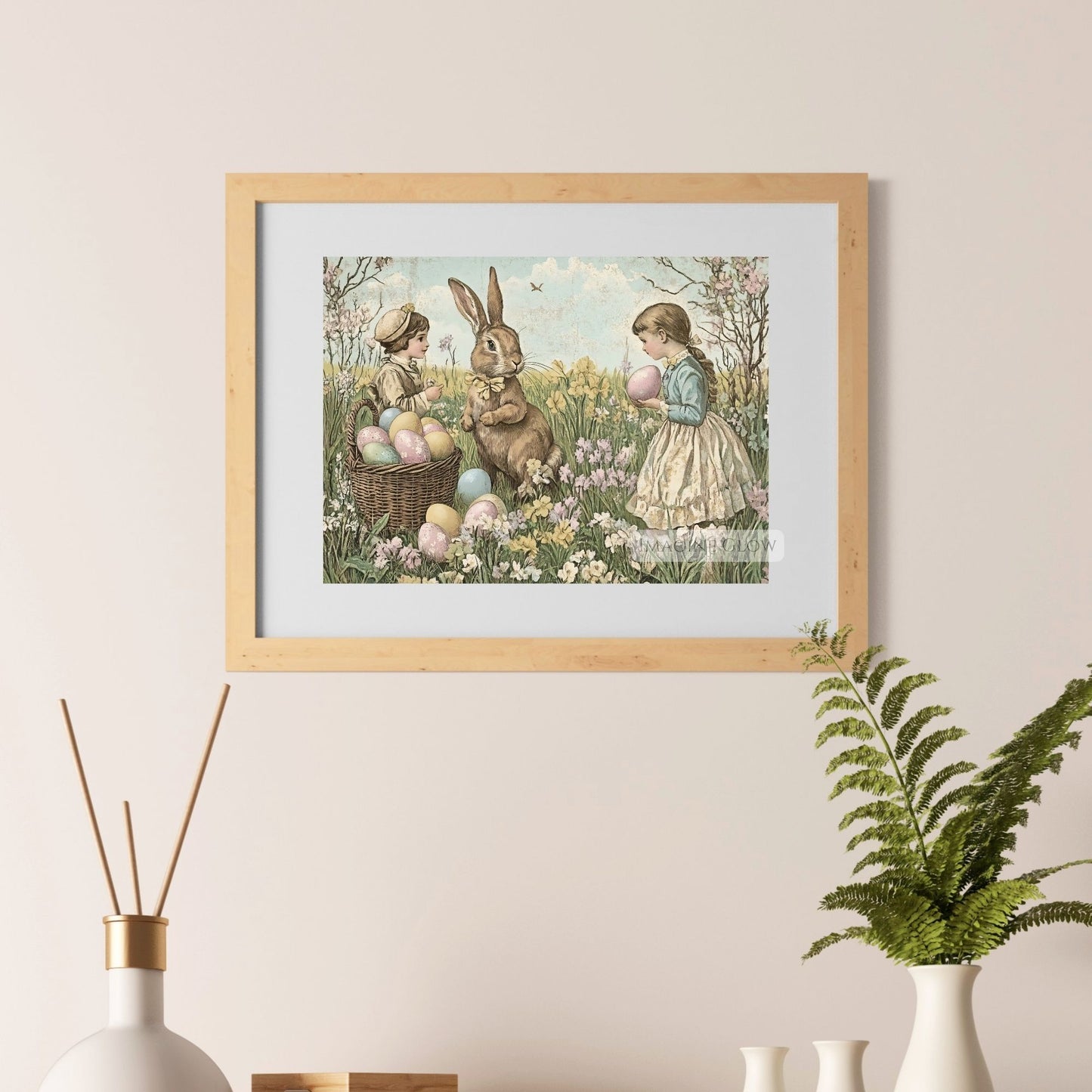 Antique Easter art for seasonal classroom decorations.