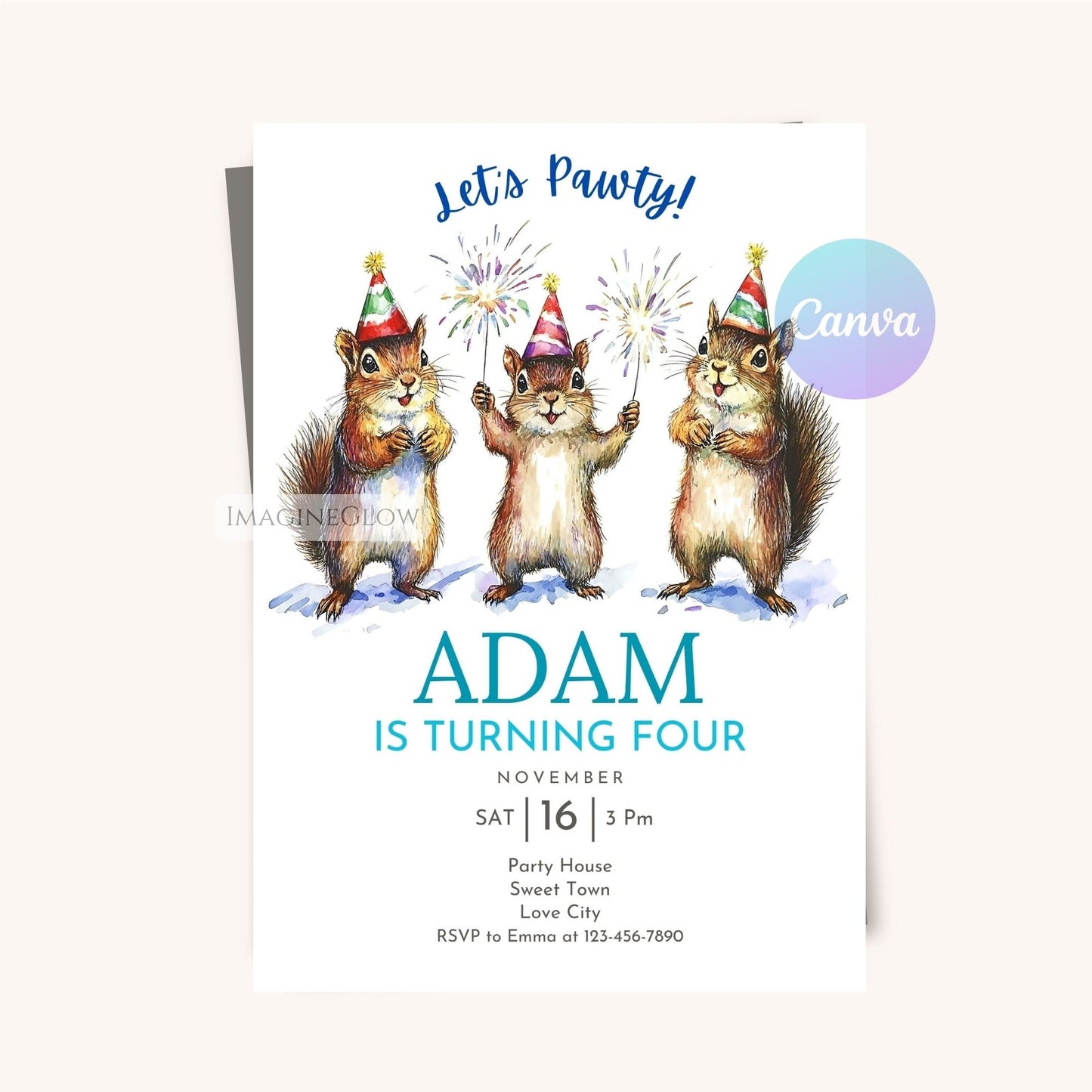 Woodland-Themed Birthday Party Invitation for Kids
Fall Squirrel Birthday Invitation - Fun & Playful Design