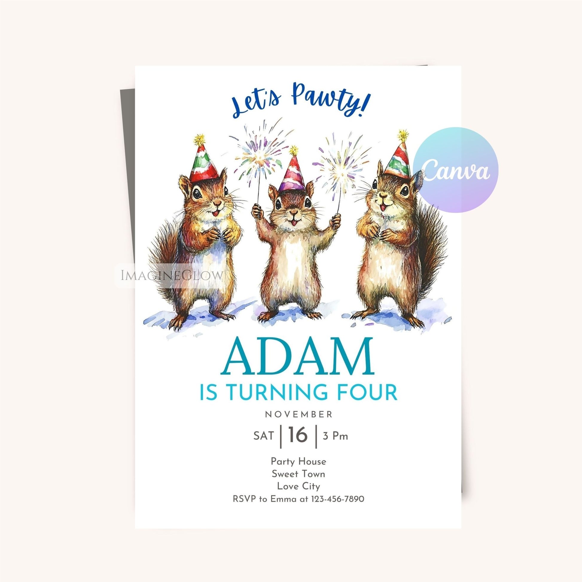 Woodland-Themed Birthday Party Invitation for Kids
Fall Squirrel Birthday Invitation - Fun & Playful Design