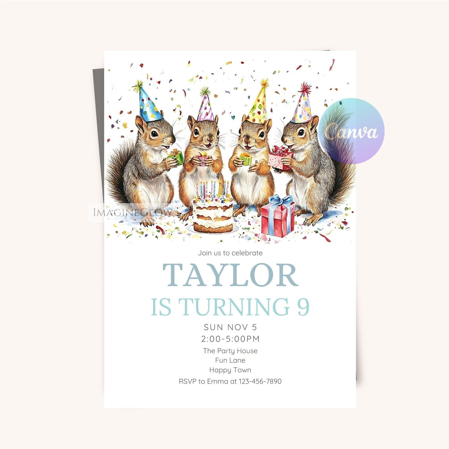 Fun Squirrel Birthday Invitation - Outdoor Adventure