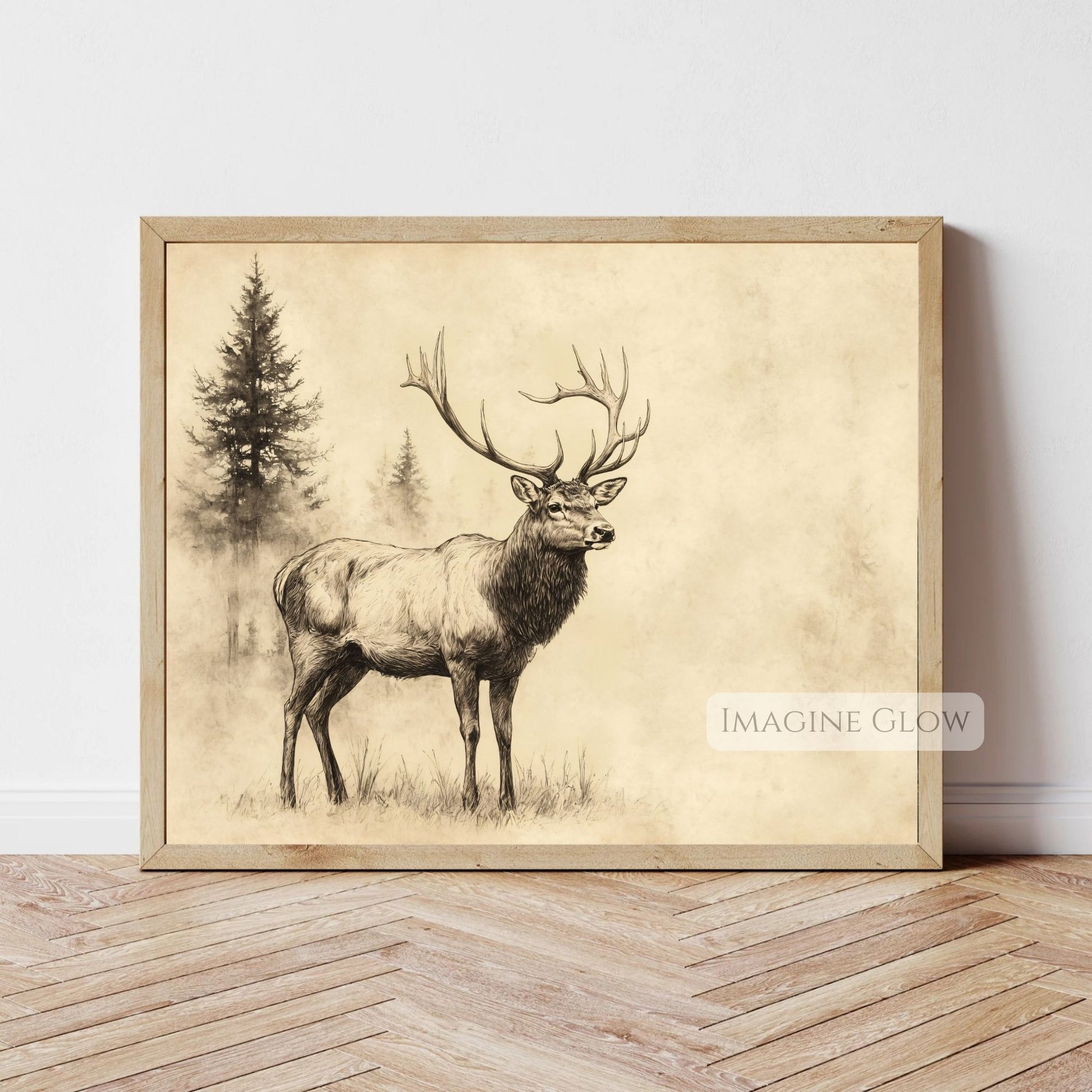 Intricate stag art for rustic cabin and woodland homes.