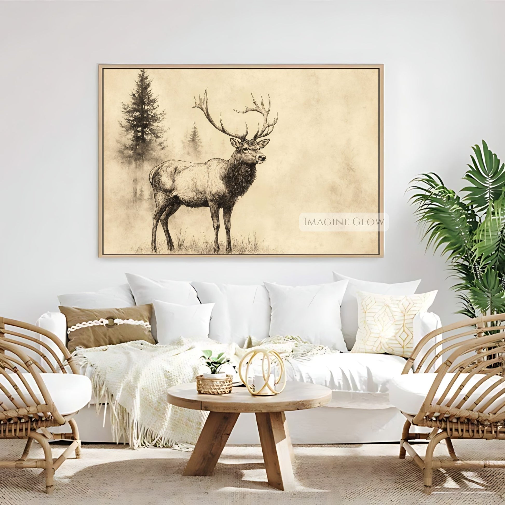 Stag vintage drawing for animal lovers' home decor.
