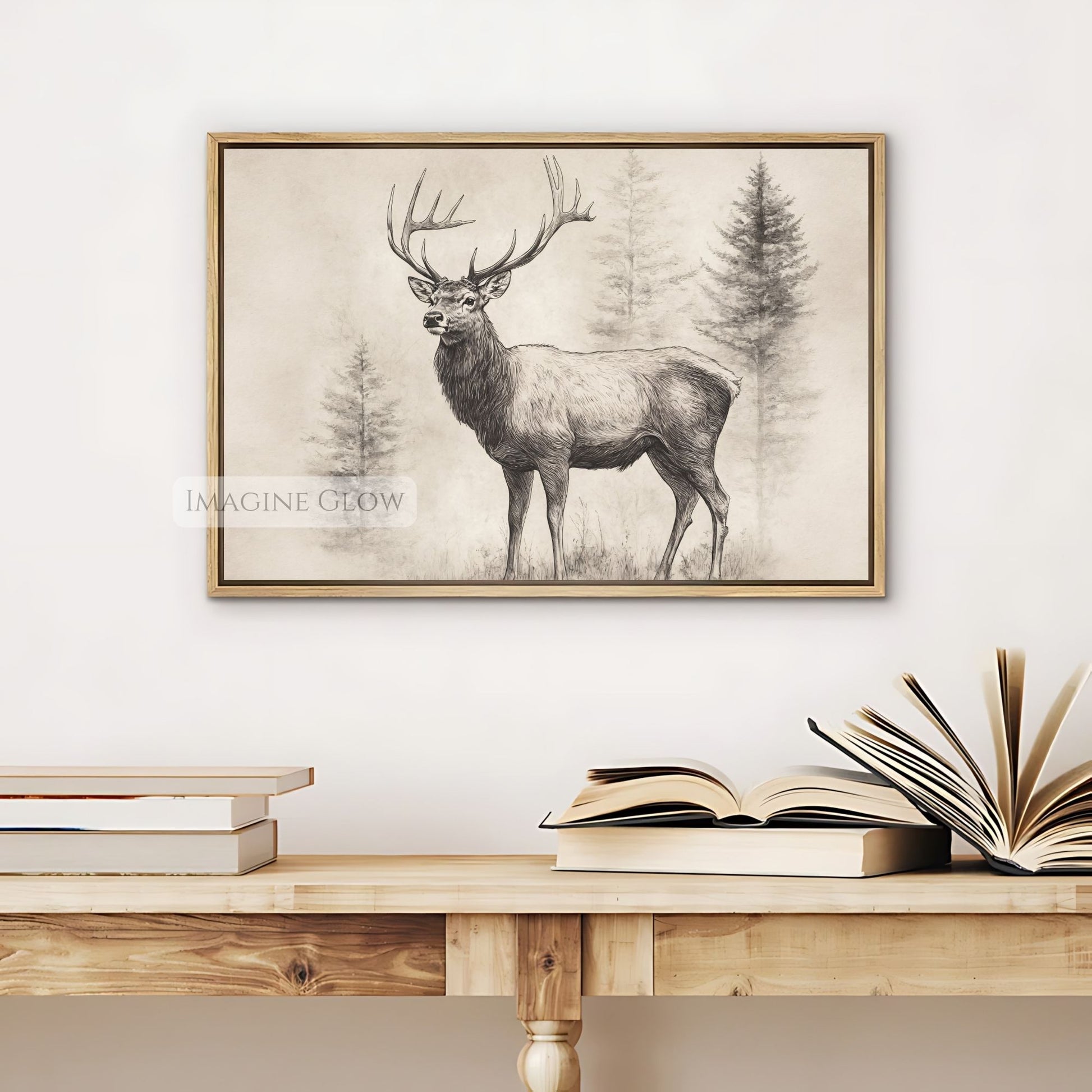 Hand-drawn deer stag print for cabin and farmhouse decor.