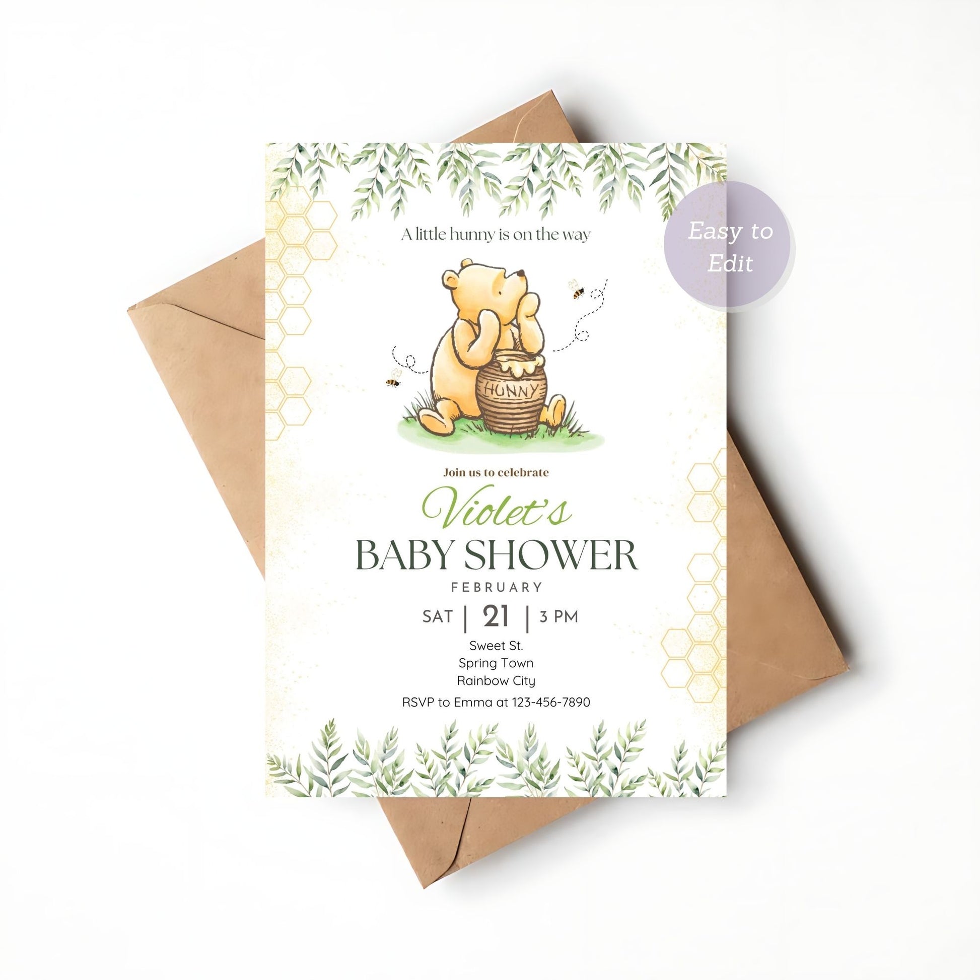 Vintage bear storybook baby shower invite