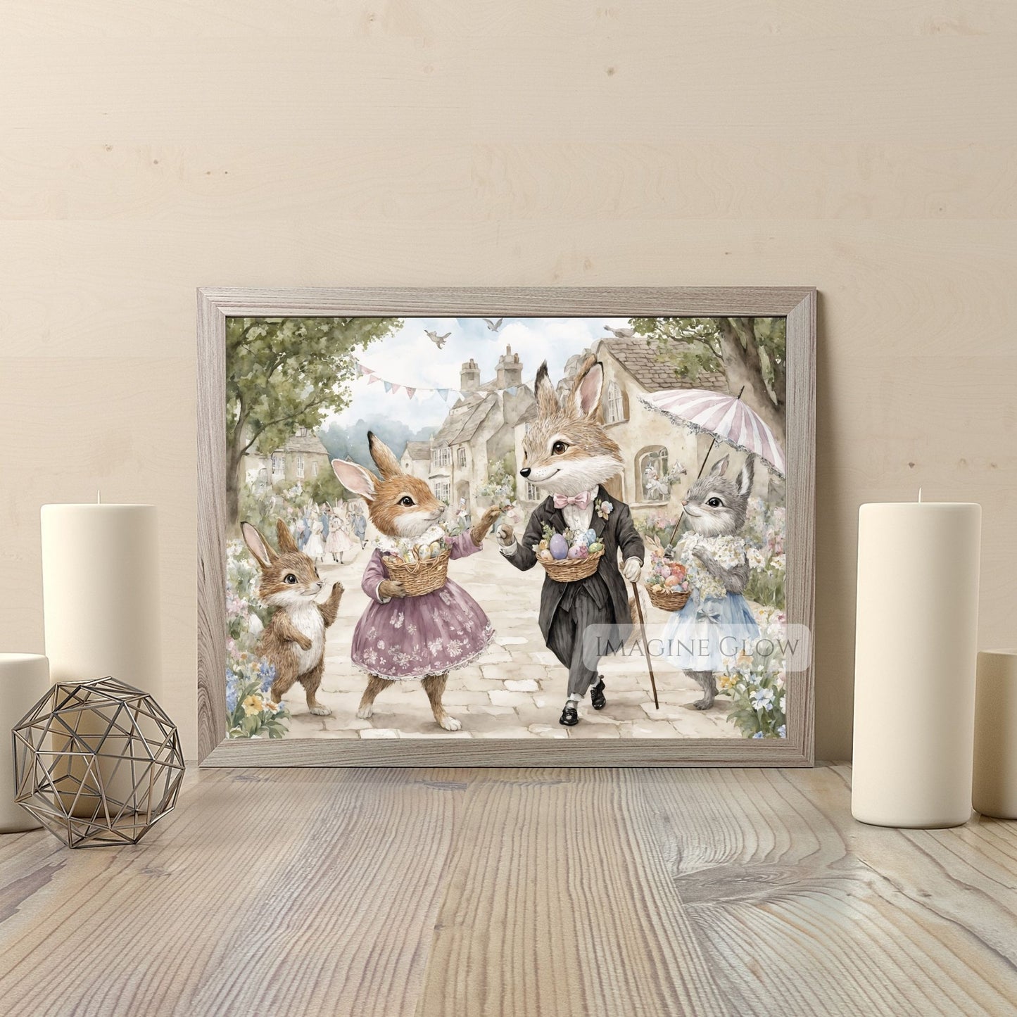 Vintage-Style Bunny and Fox Wall Art for Easter Home Decor