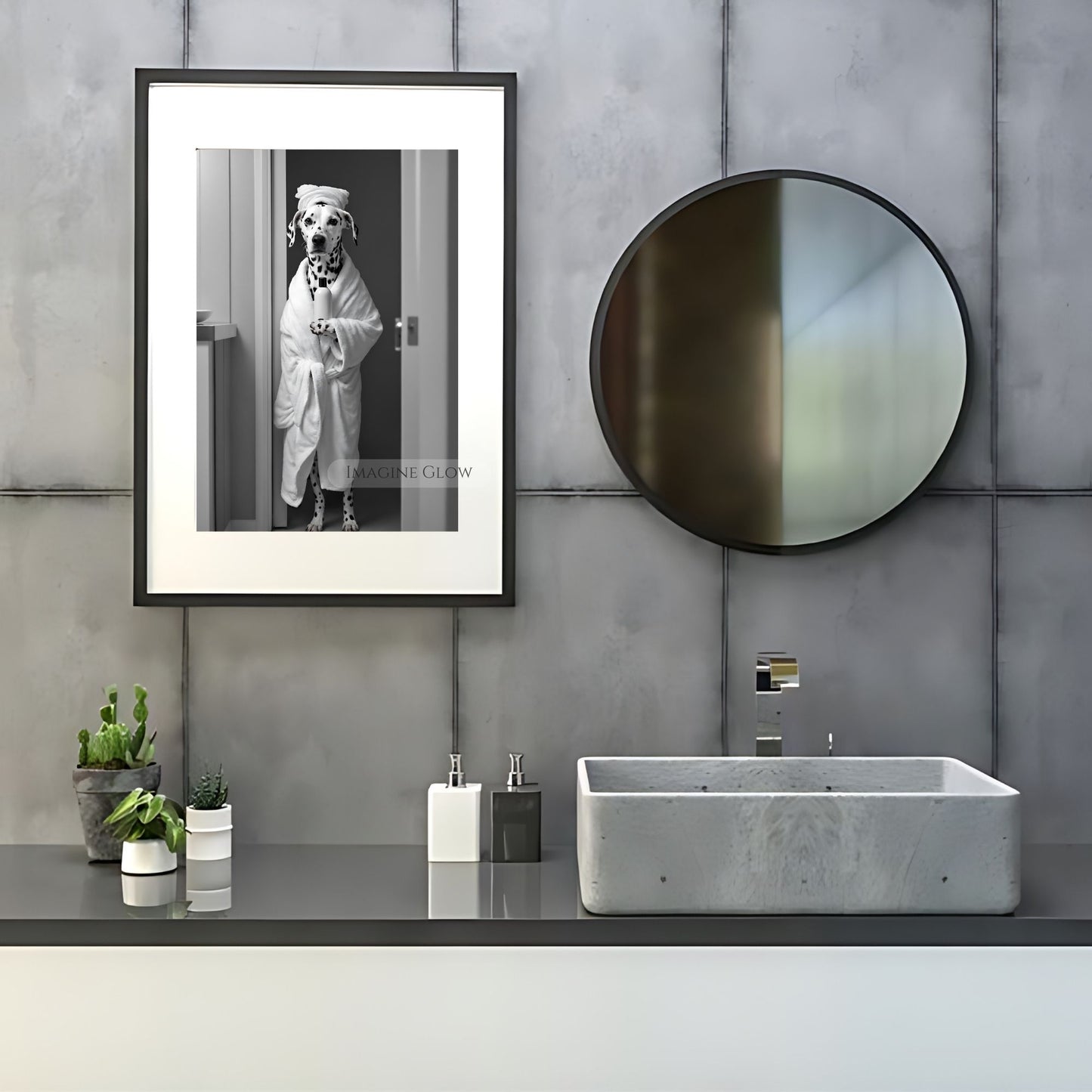 Dalmatian wall art, humorous bathroom decor idea