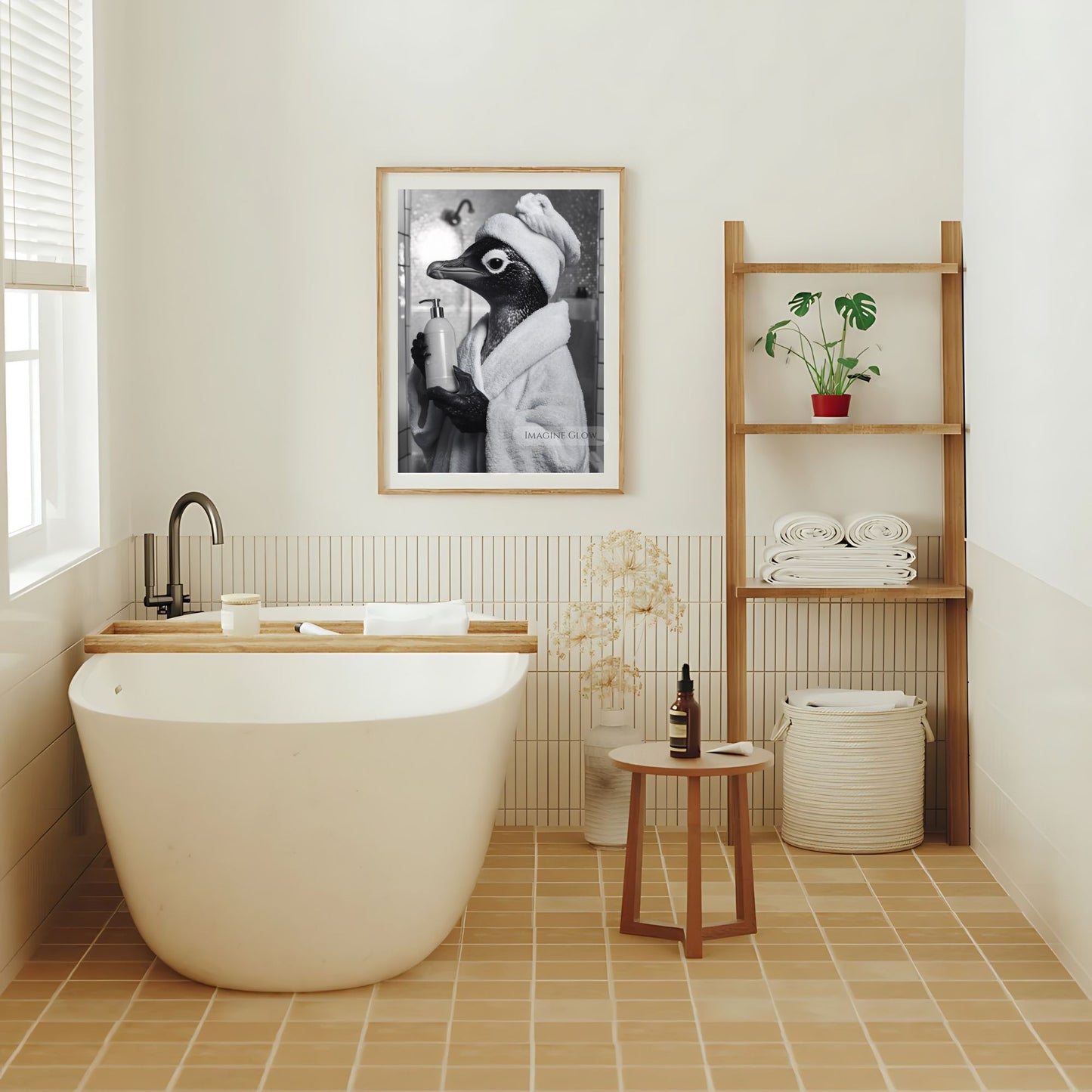 Penguin gift black-and-white restroom art