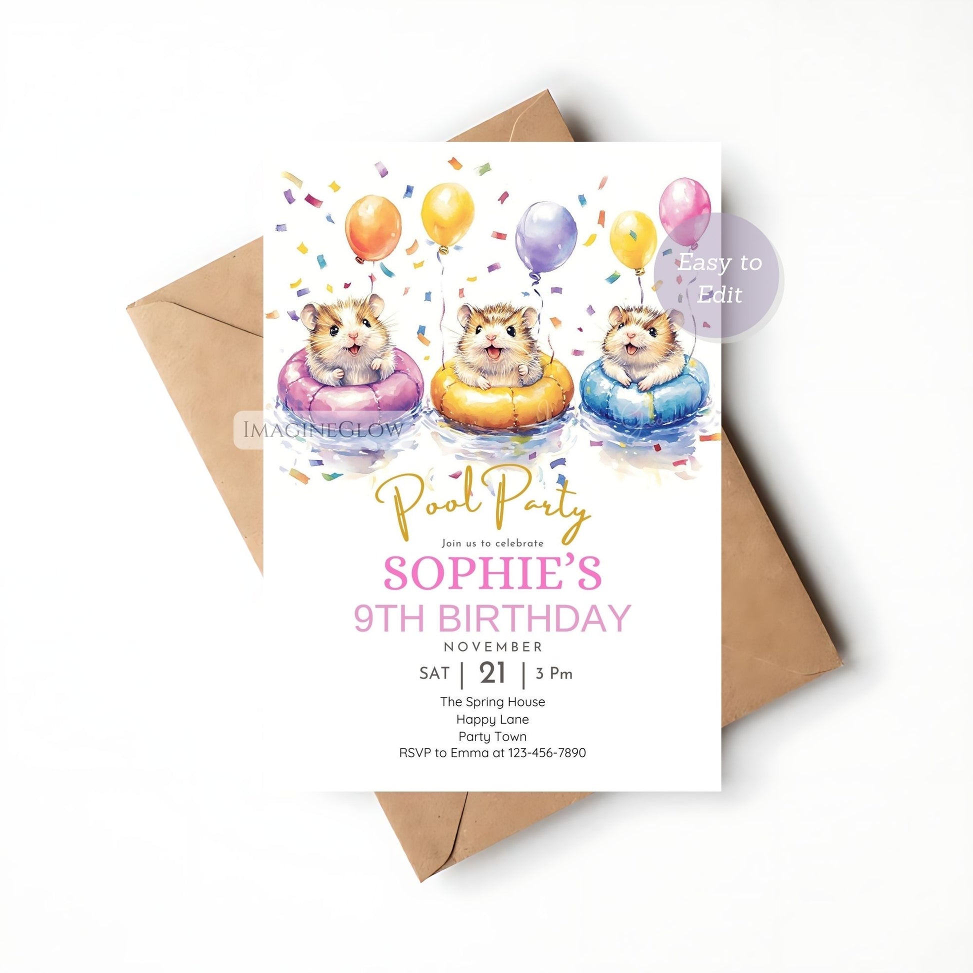 Printable animal-themed invitation featuring a hamster.