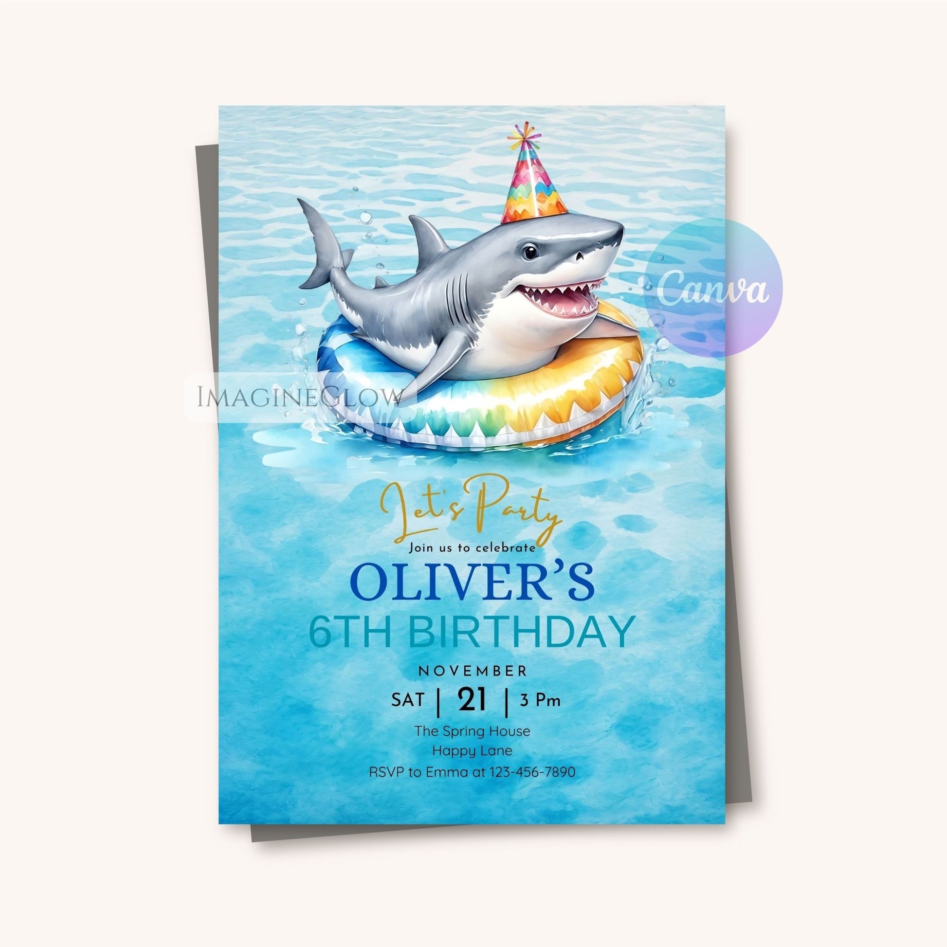 digital shark party invitation card