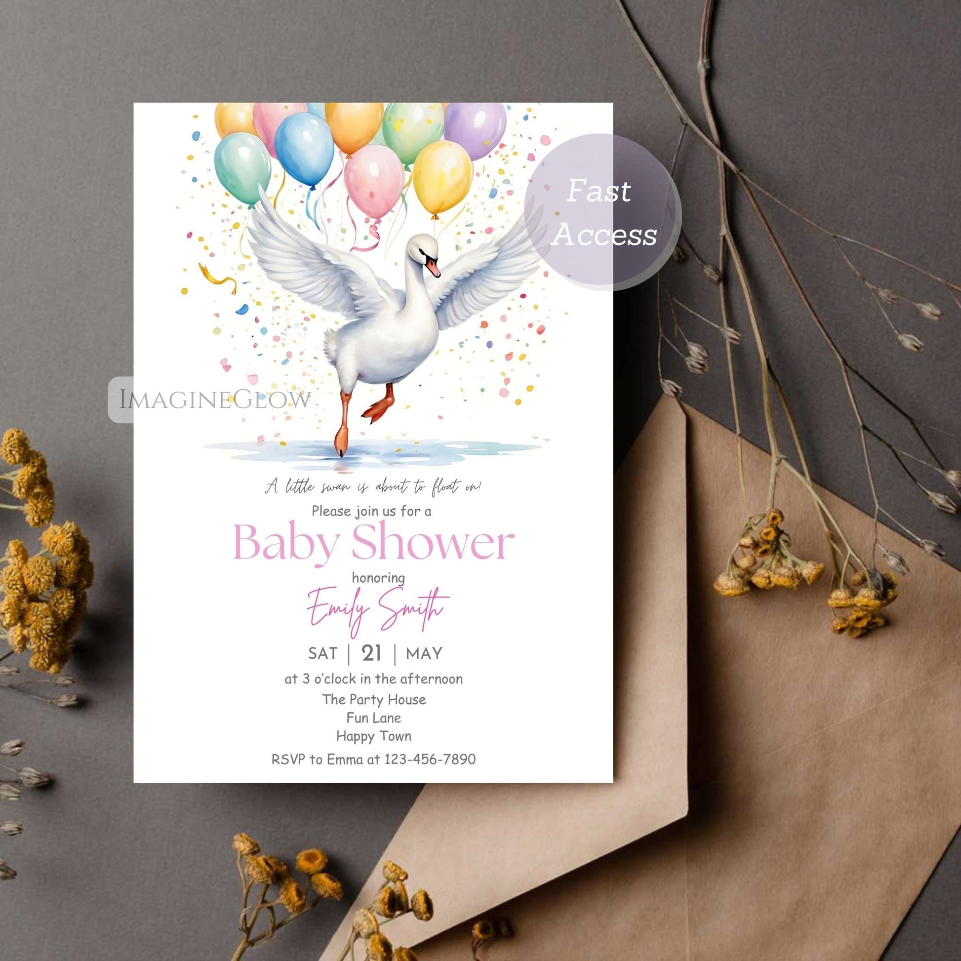 floral swan baby shower template
