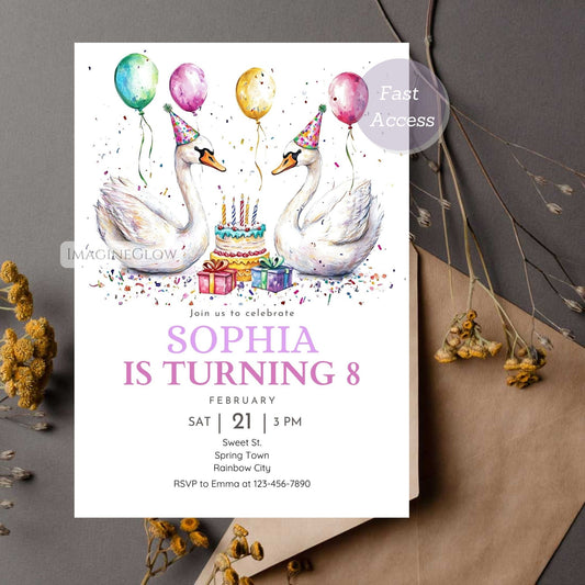 Swan Birthday Invitation - Nature Theme