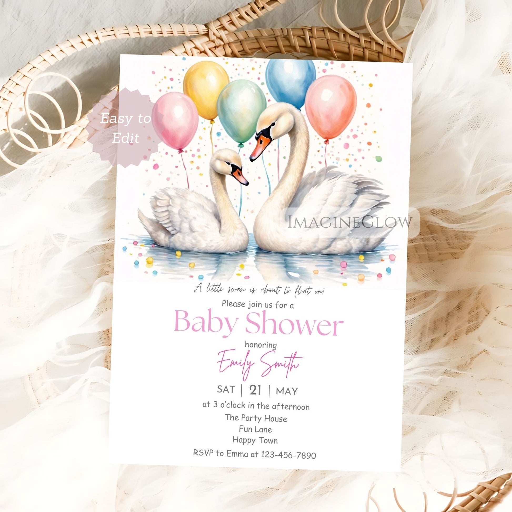 swan baby shower invitation with mom and baby baby shower invitation with floral swan artwork