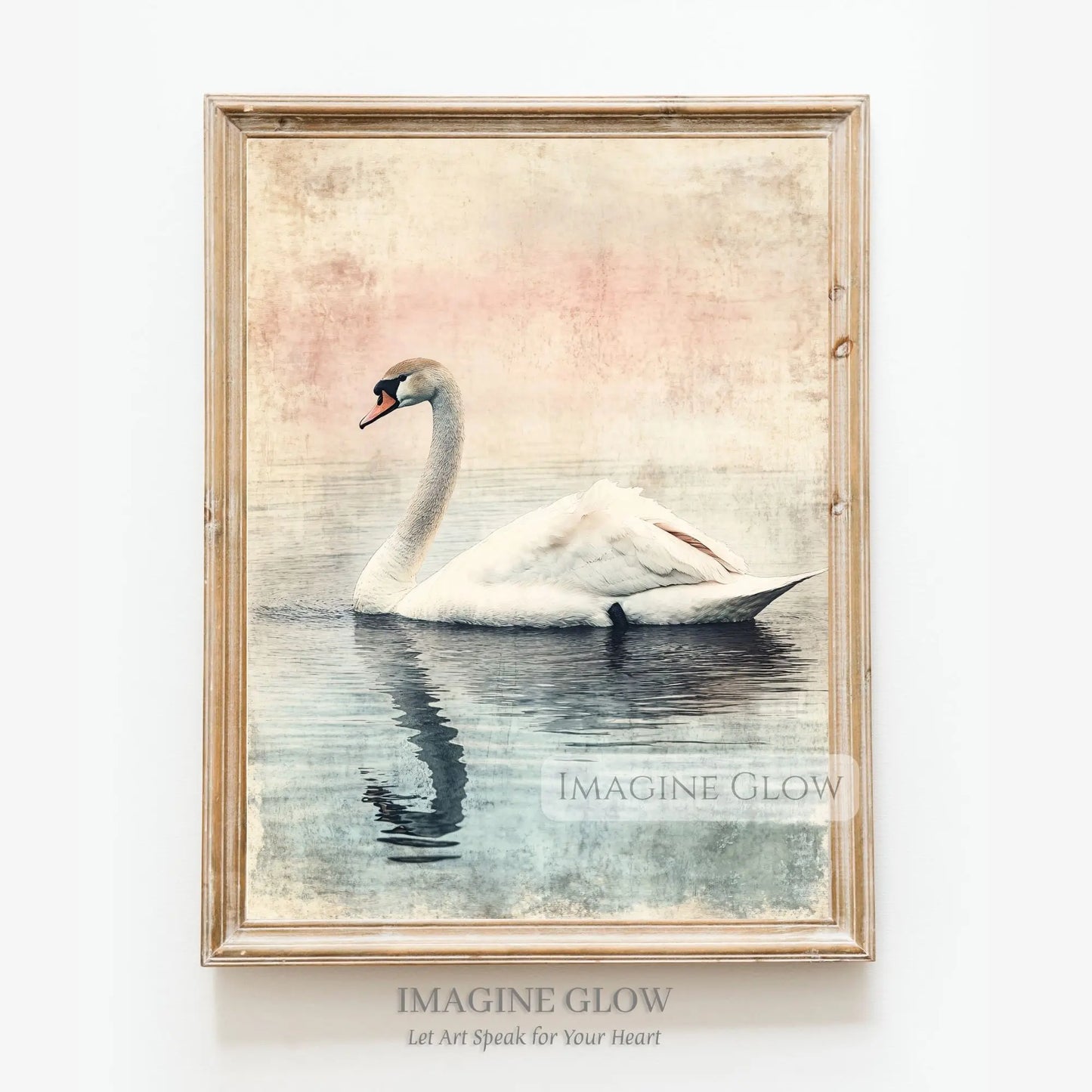 Peaceful swan and lake vintage wall art