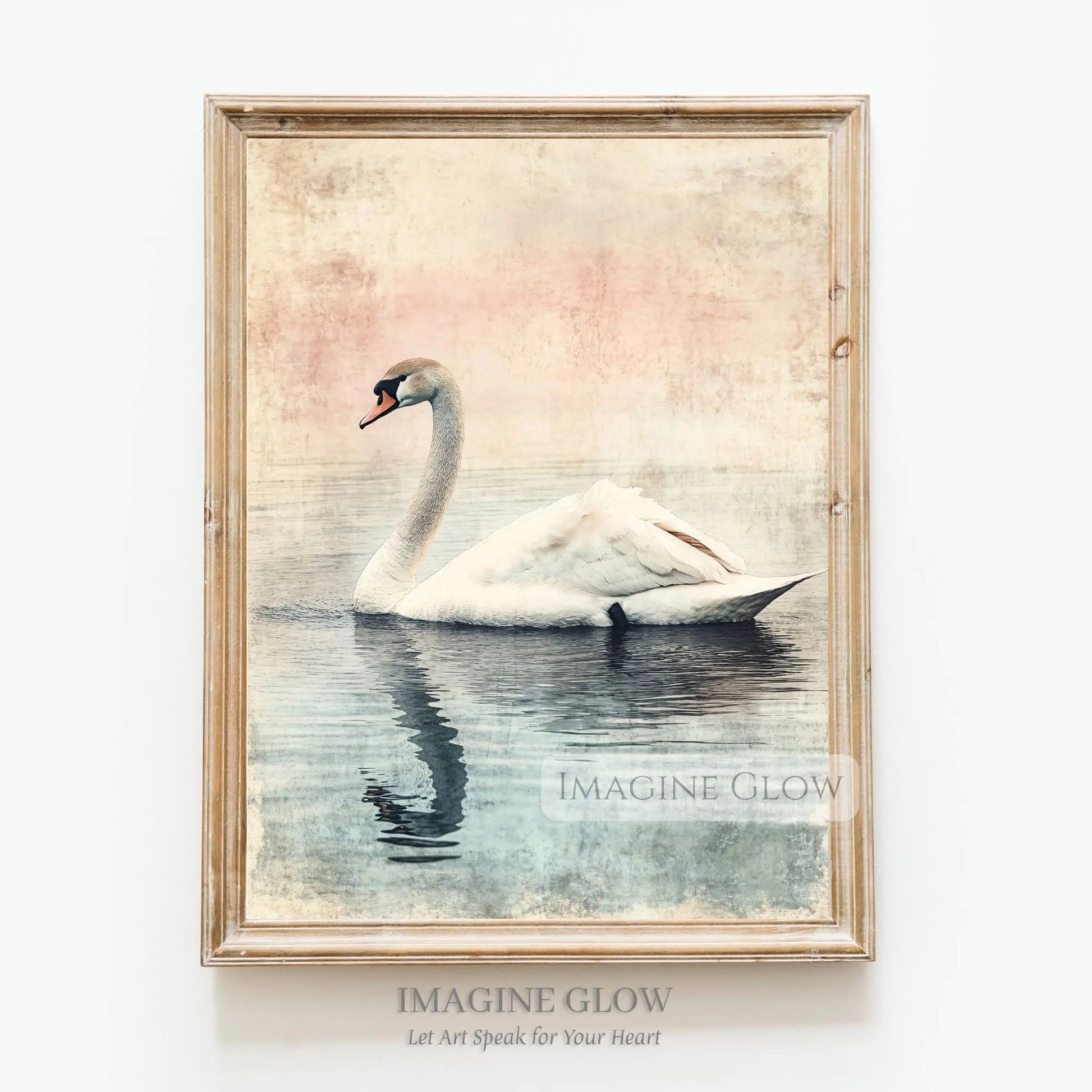 Peaceful swan and lake vintage wall art