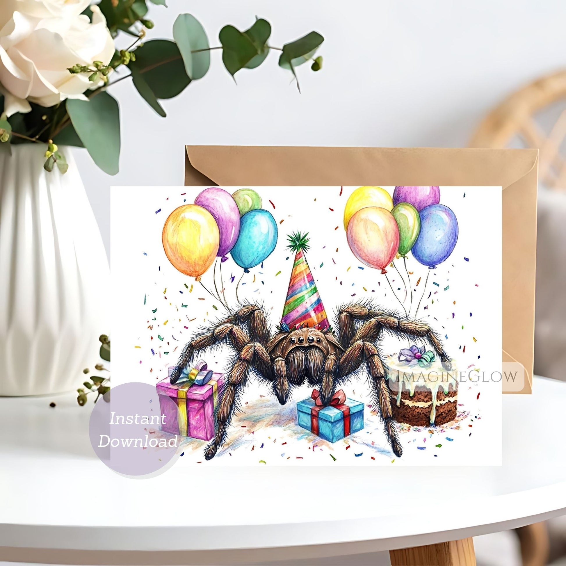 Tarantula birthday card
Spider birthday greeting card
Printable tarantula birthday card