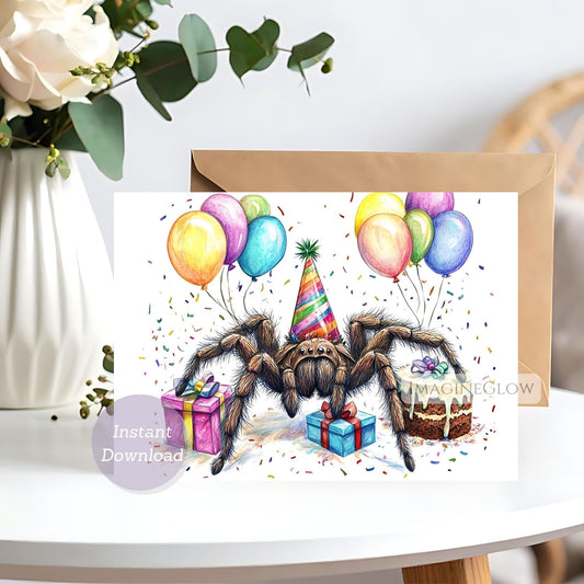 Tarantula birthday card
Spider birthday greeting card
Printable tarantula birthday card