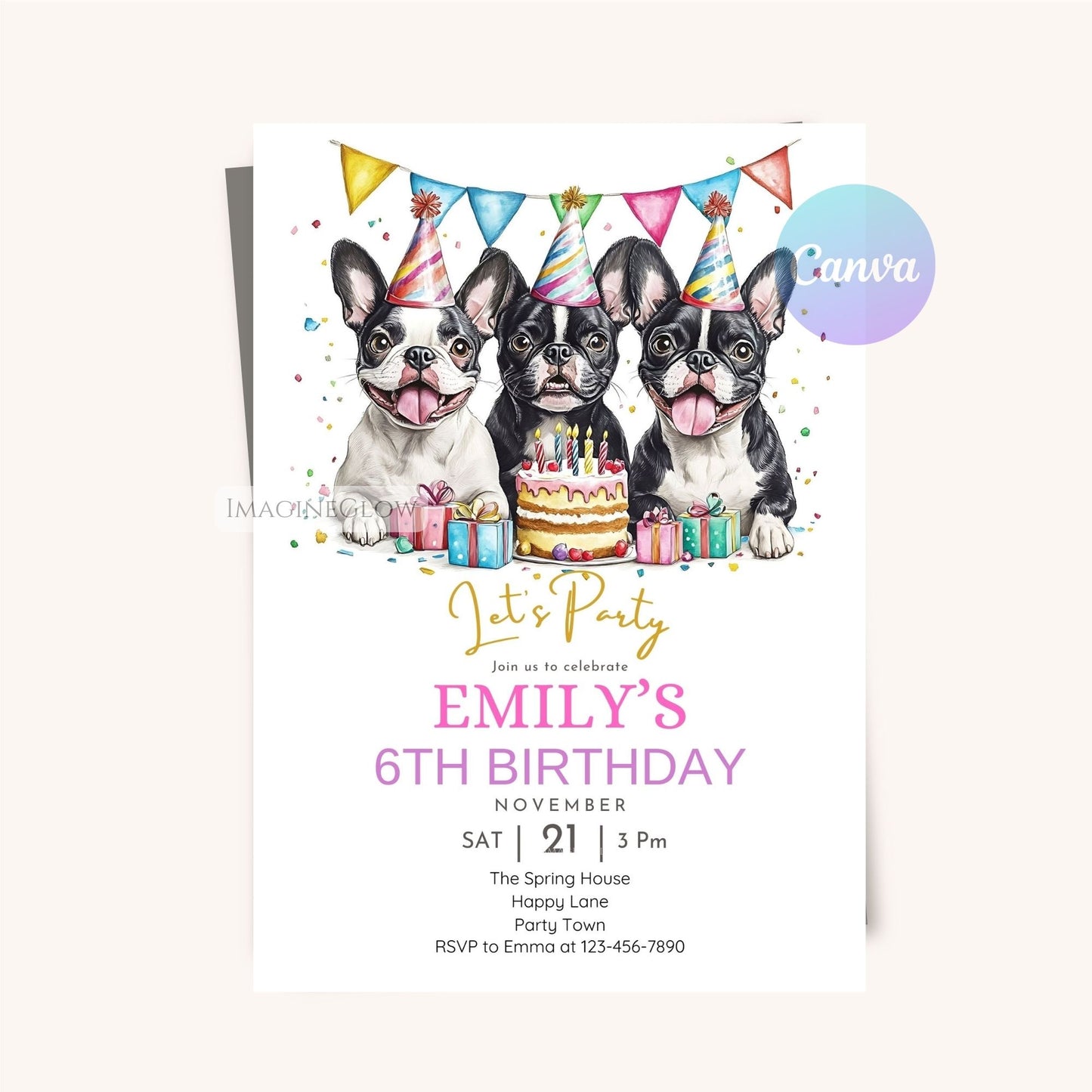 Cute Boston Terrier birthday invite for pet-themed parties.
