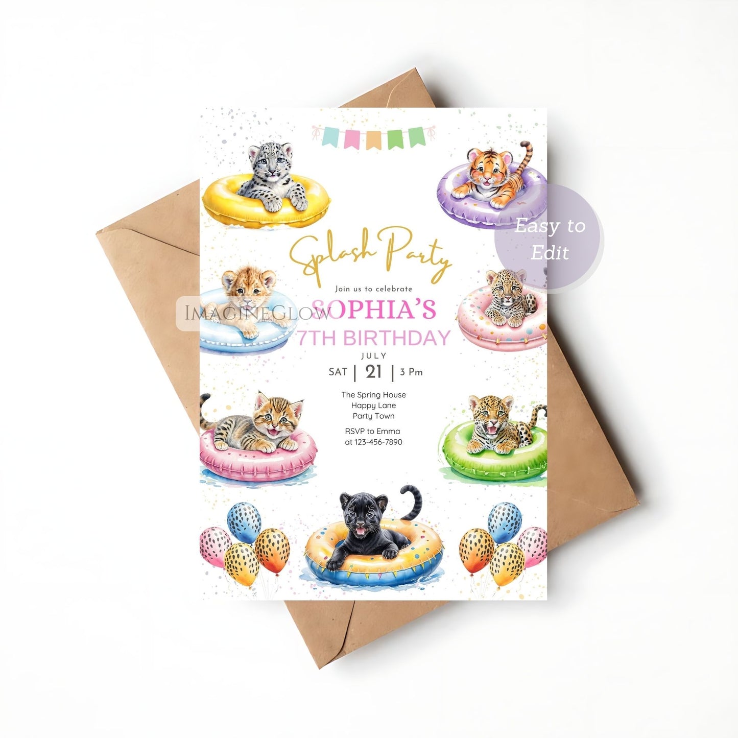 editable jungle animal birthday invite