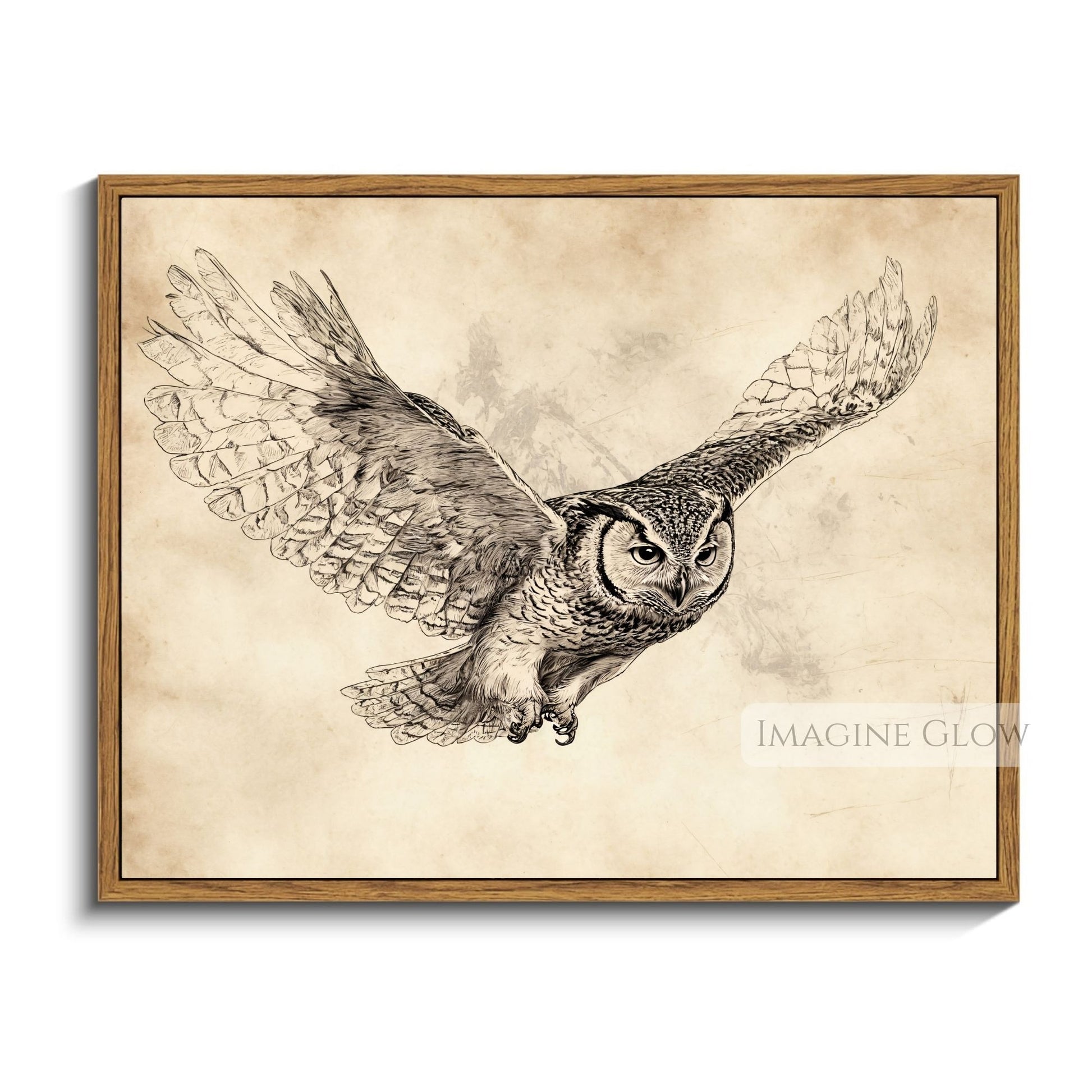 Antique-style owl drawing for home walls.