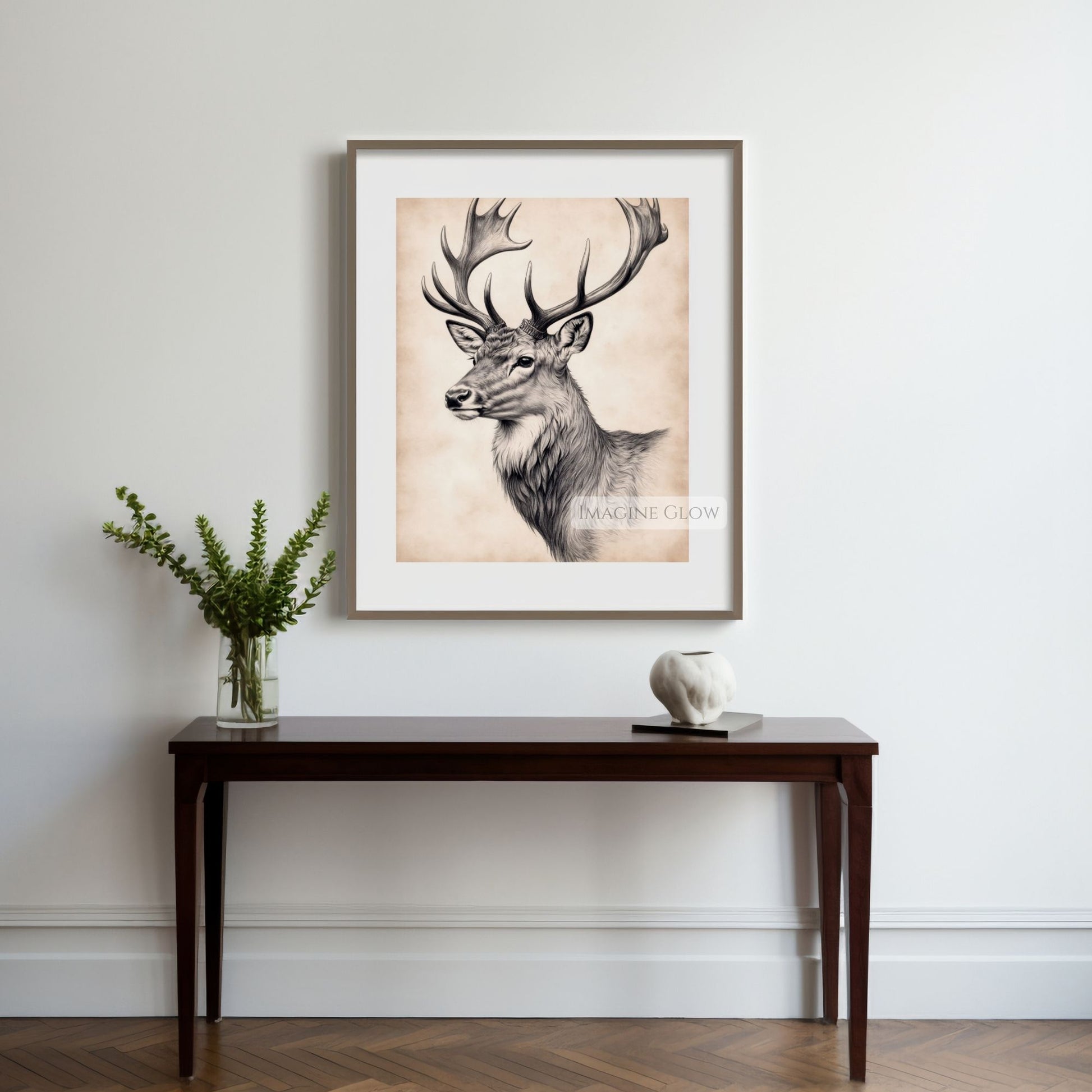 Stag wildlife illustration for nature-inspired rooms.