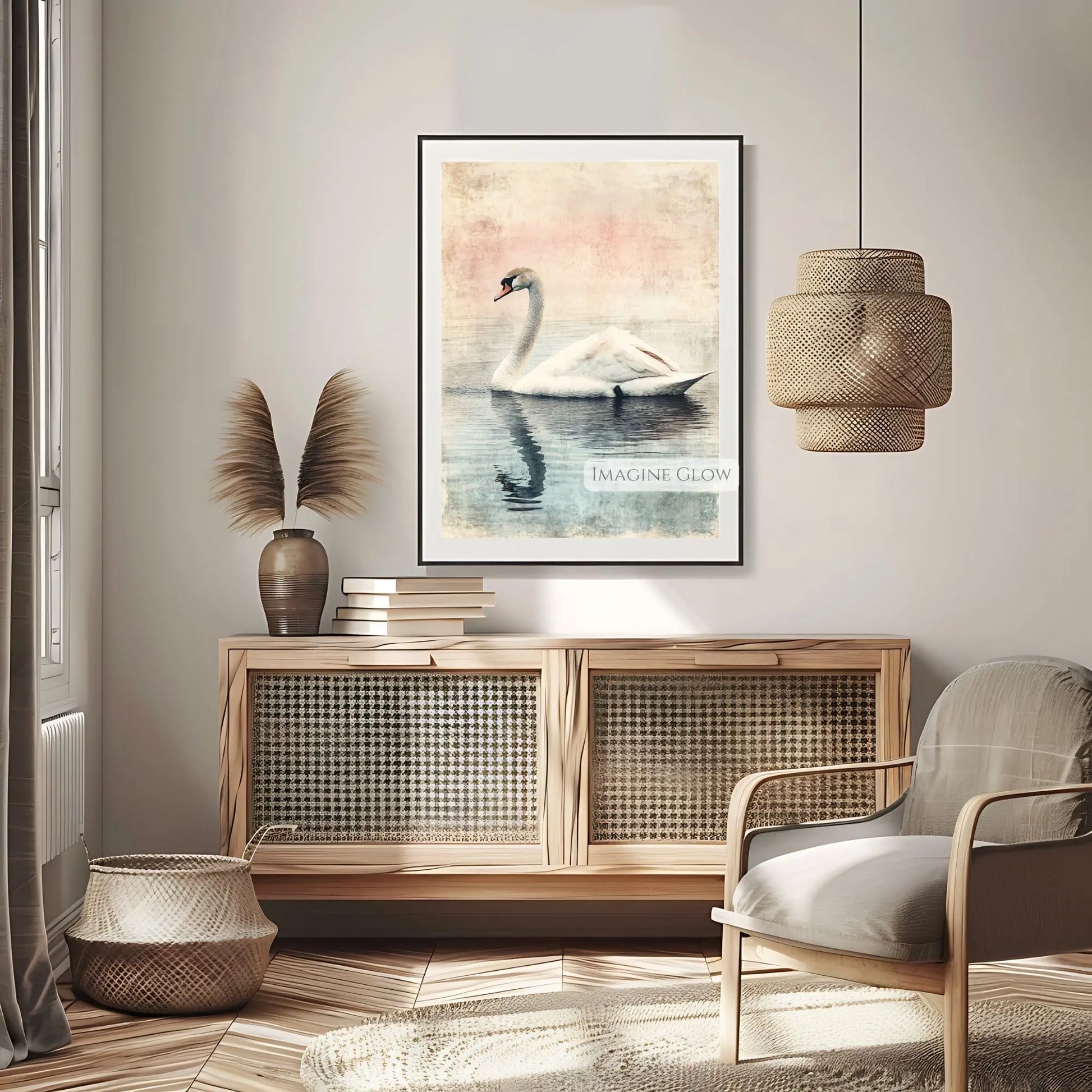Timeless nature artwork swan on the lake