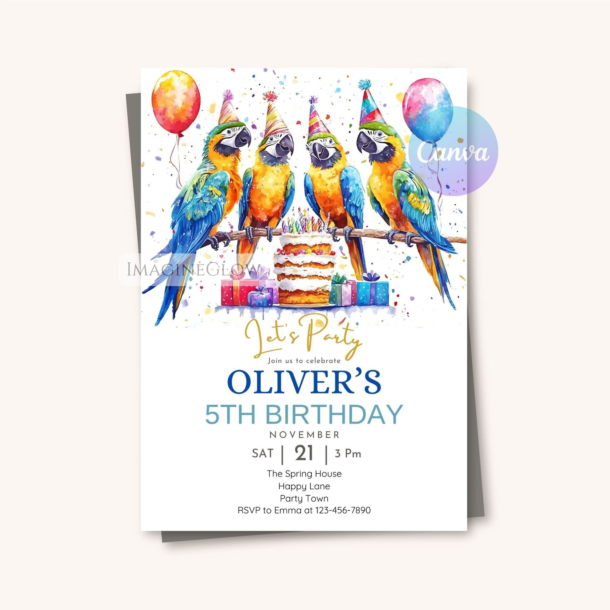 Parrot invite for tropical kids celebration