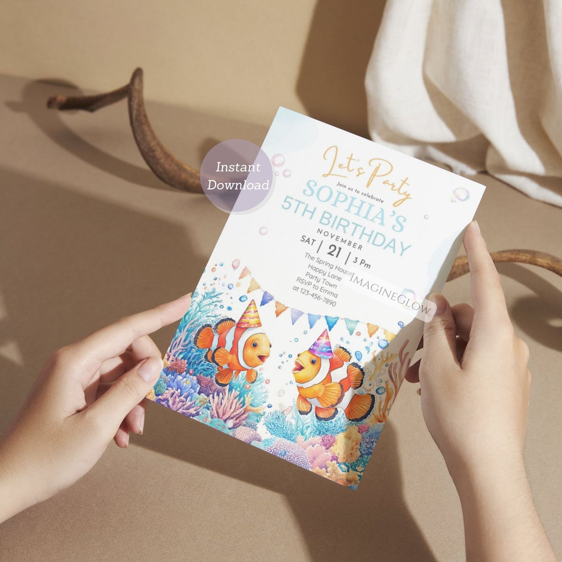 Personalized clownfish birthday party invitation