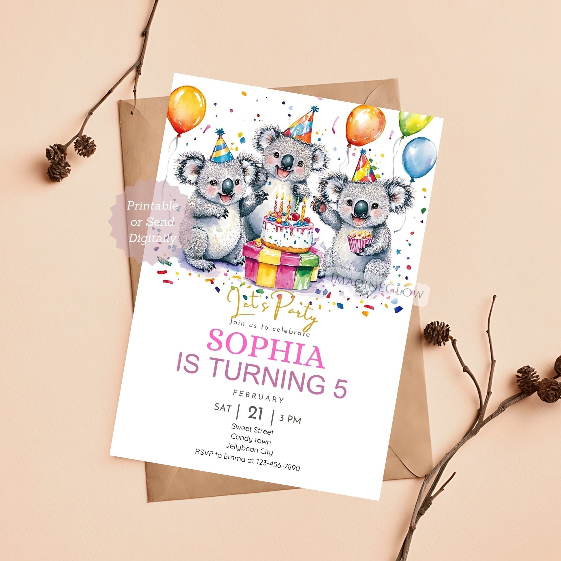 Wild Animal Koala Birthday Invite - Safari Theme
Jungle-Themed Birthday Party Invitation for Kids
Koala Birthday Invitation - Fun & Playful Design