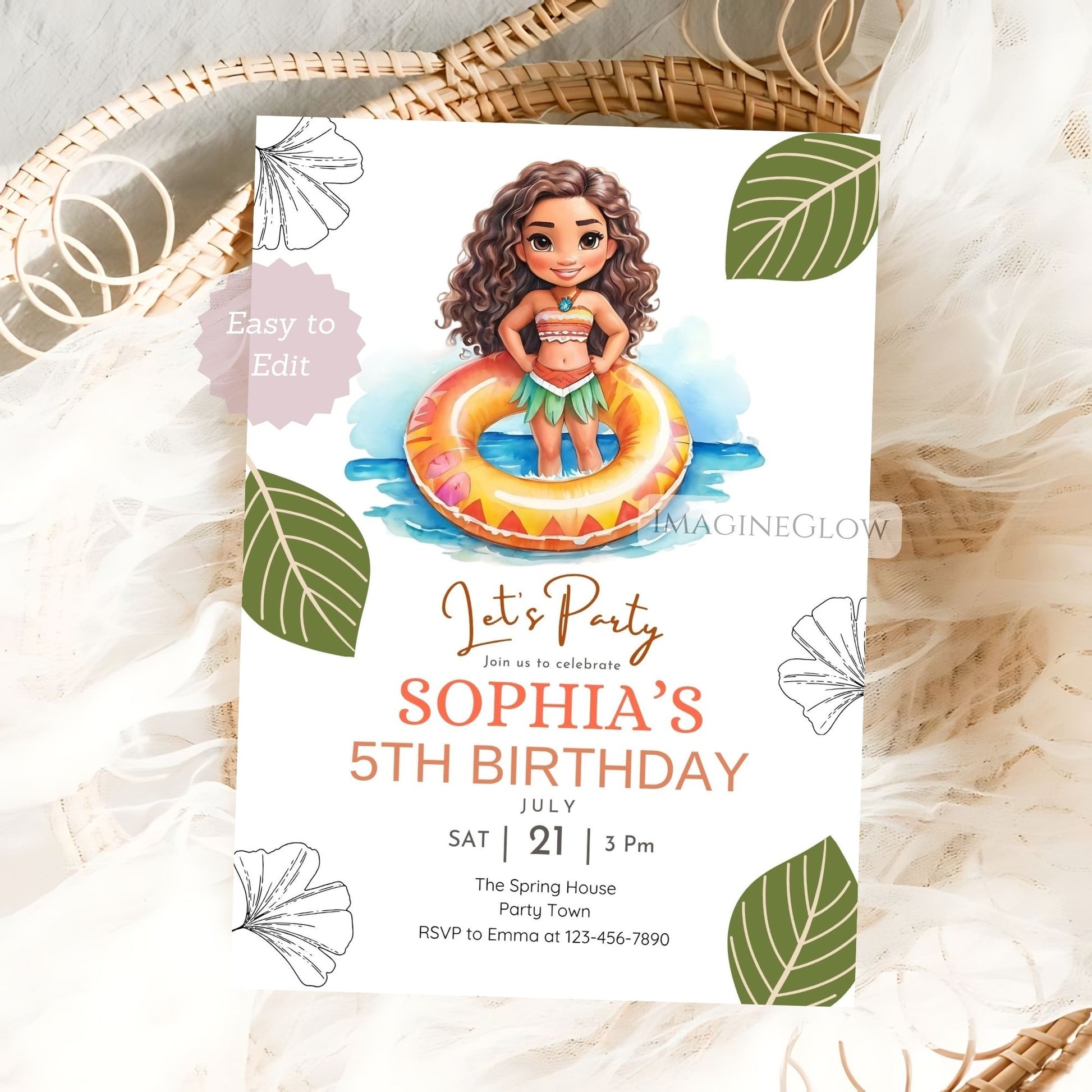 moana splash bash editable card