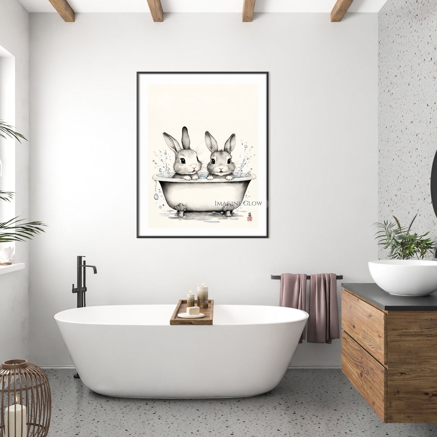 Bunny wall art for kids' bathroom