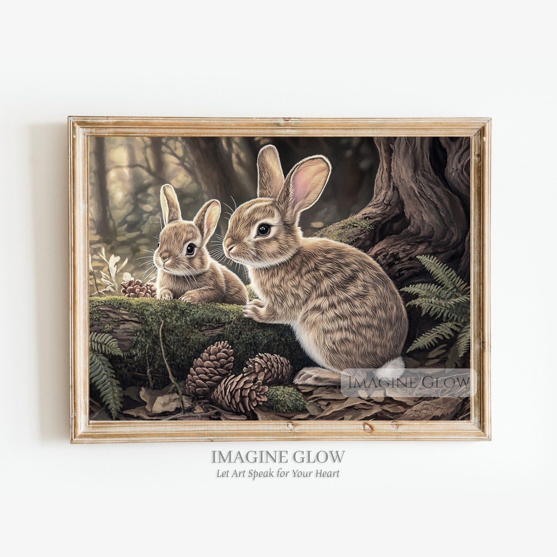 Beautiful nature scene with rabbits in forest.