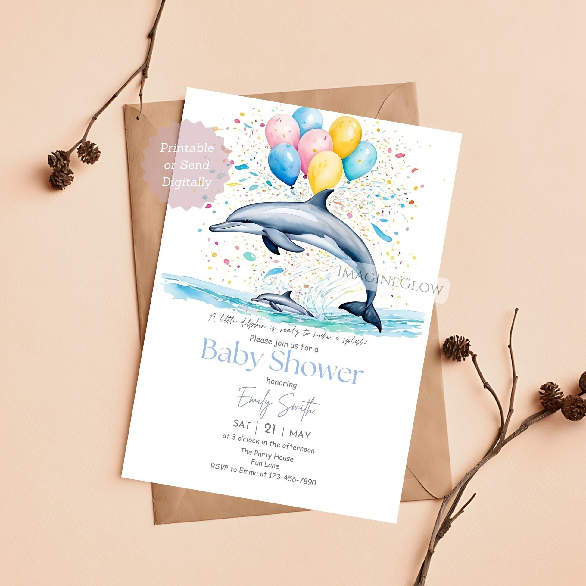 blue dolphin baby shower invitation