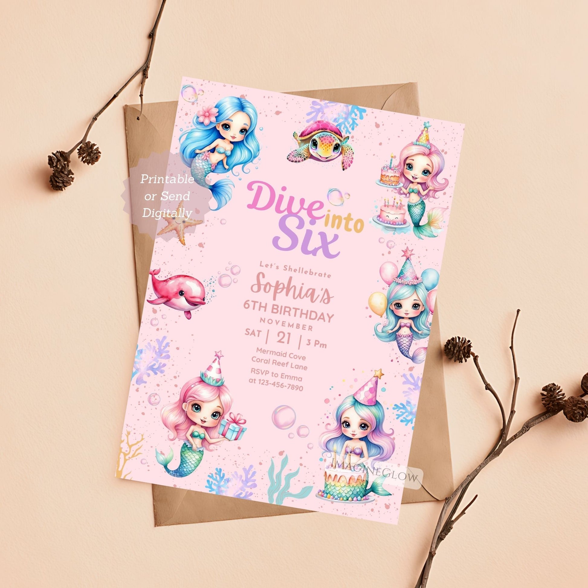 Kids’ mermaid birthday party invite
