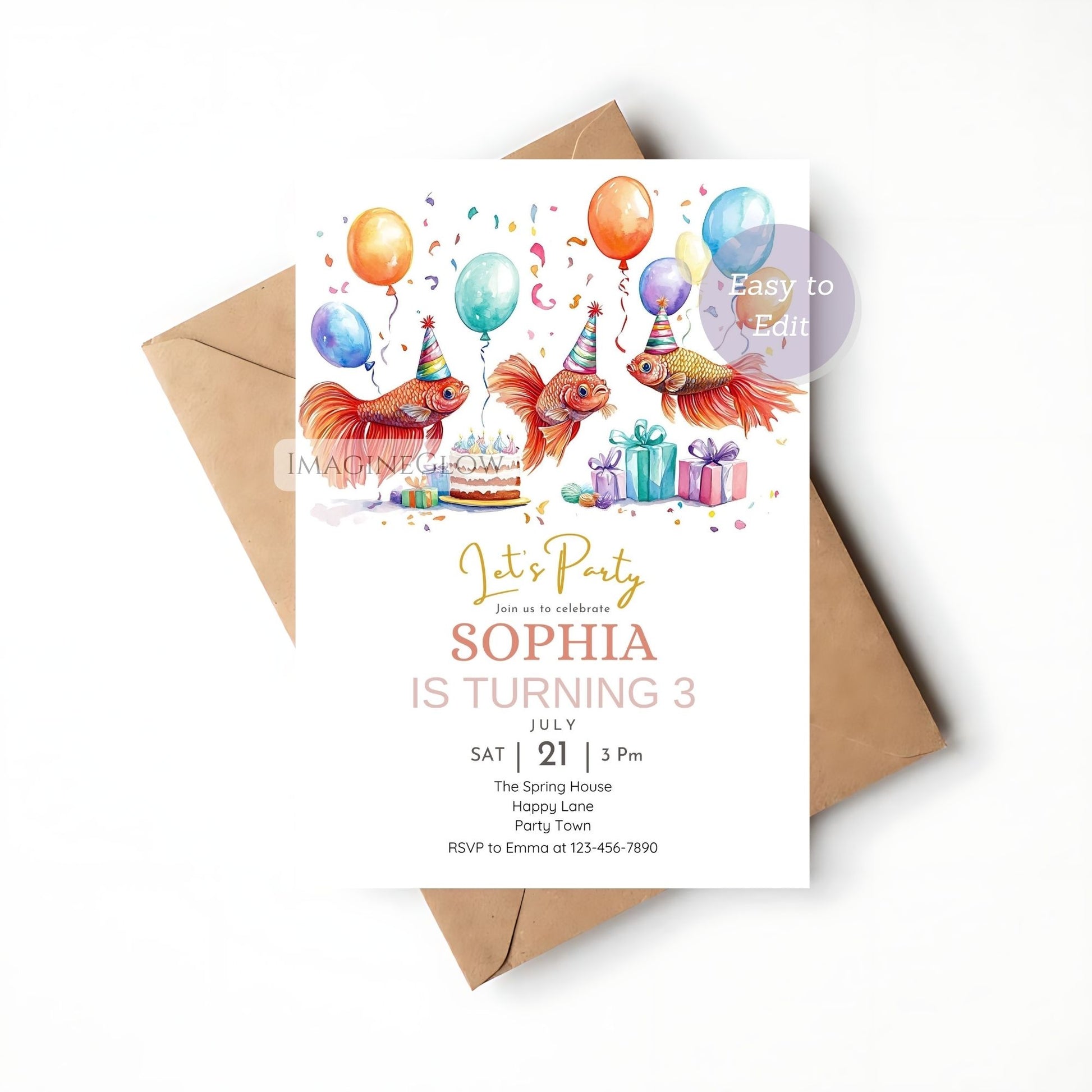 Under the sea birthday invite with fish illustrations