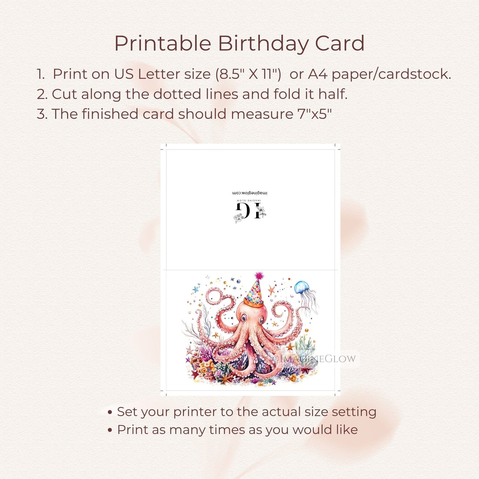 Marine life birthday greeting card
Octopus card for kids birthday
Underwater themed birthday card