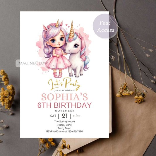 Editable unicorn birthday invitation