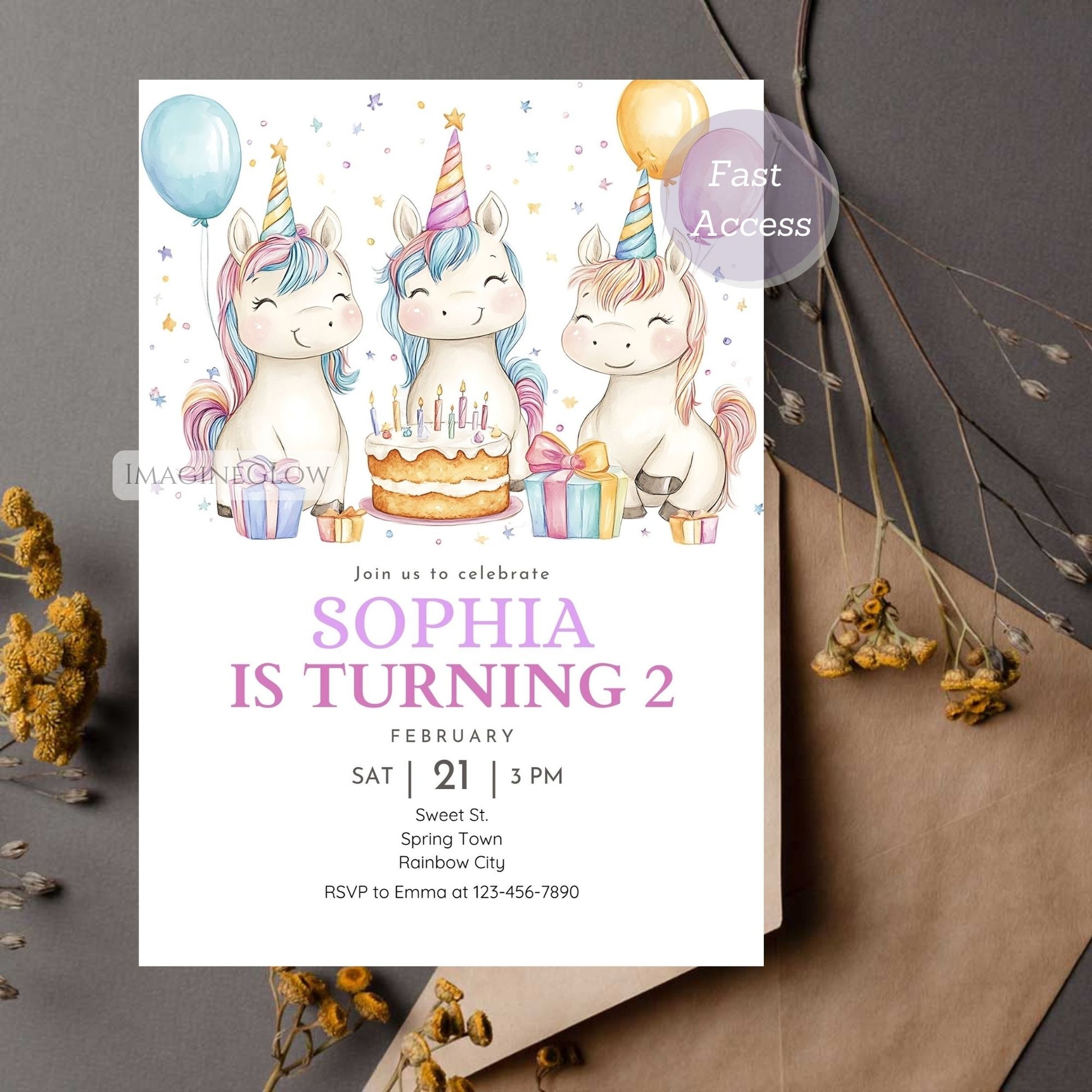 Custom Unicorn Party Invite - Instant Download
Unicorn Fantasy Birthday Invitation - Editable Template