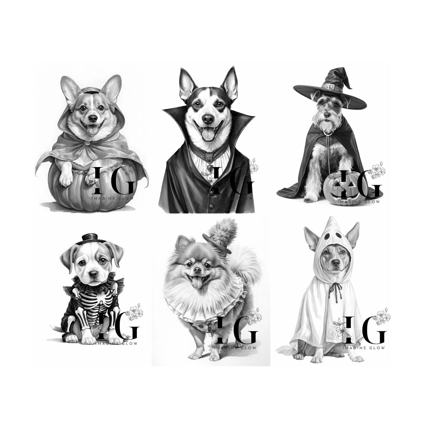 unique Halloween-themed dog costume coloring pages, ideal for all