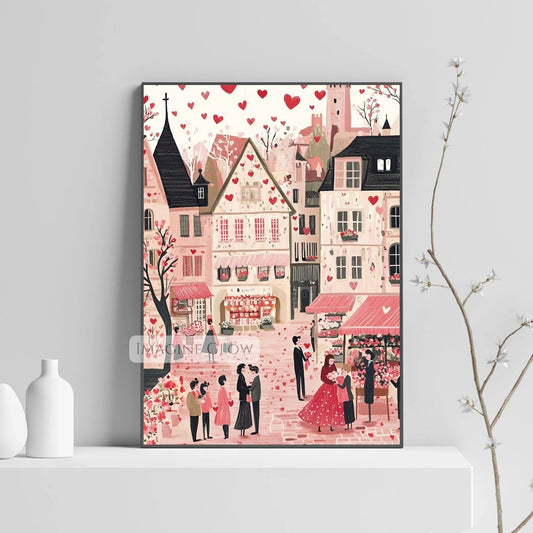 Love-themed Valentine's Day art print in hand-drawn style