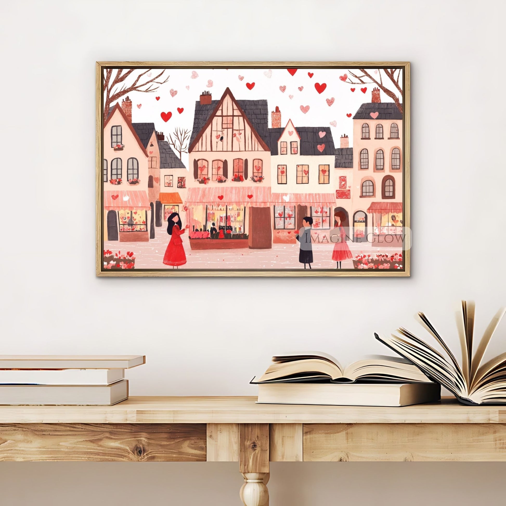 Valentine’s Day romantic village printable art