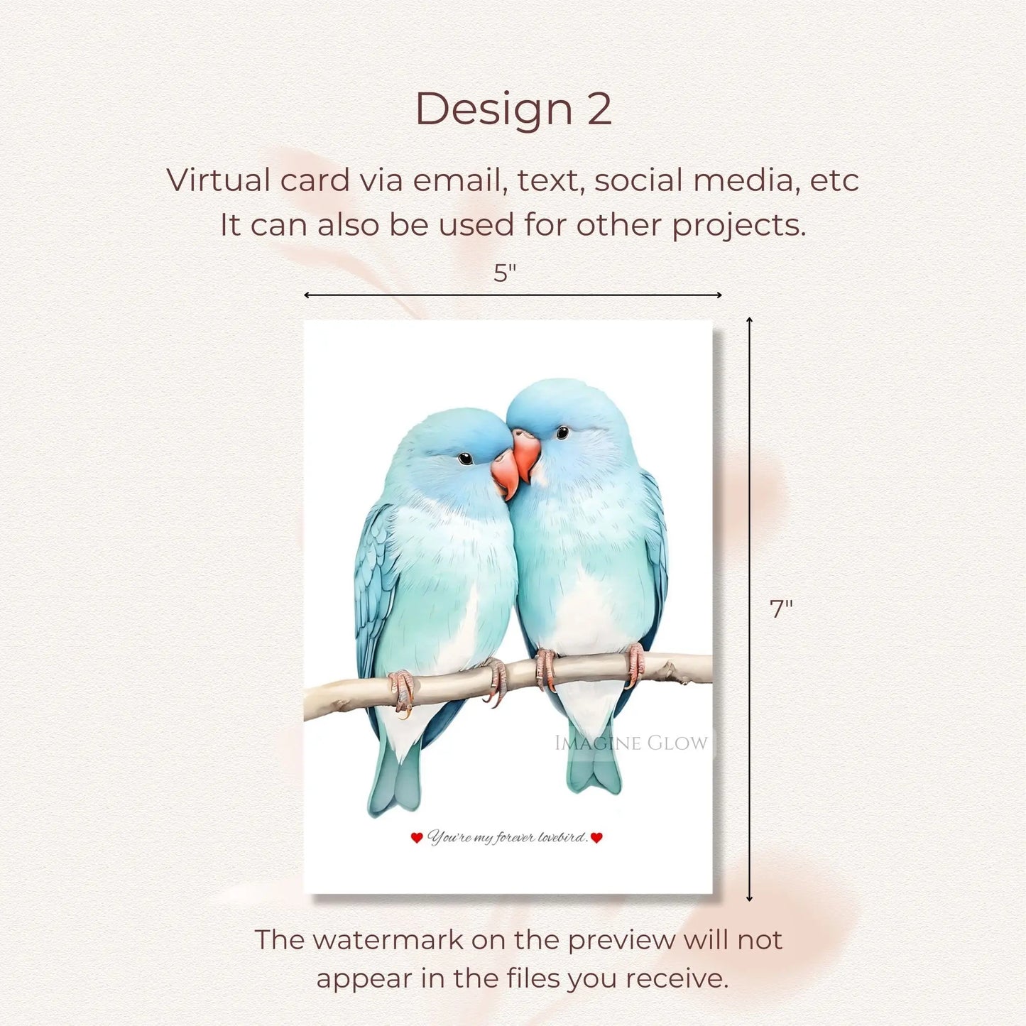 Romantic lovebirds greeting card blank inside