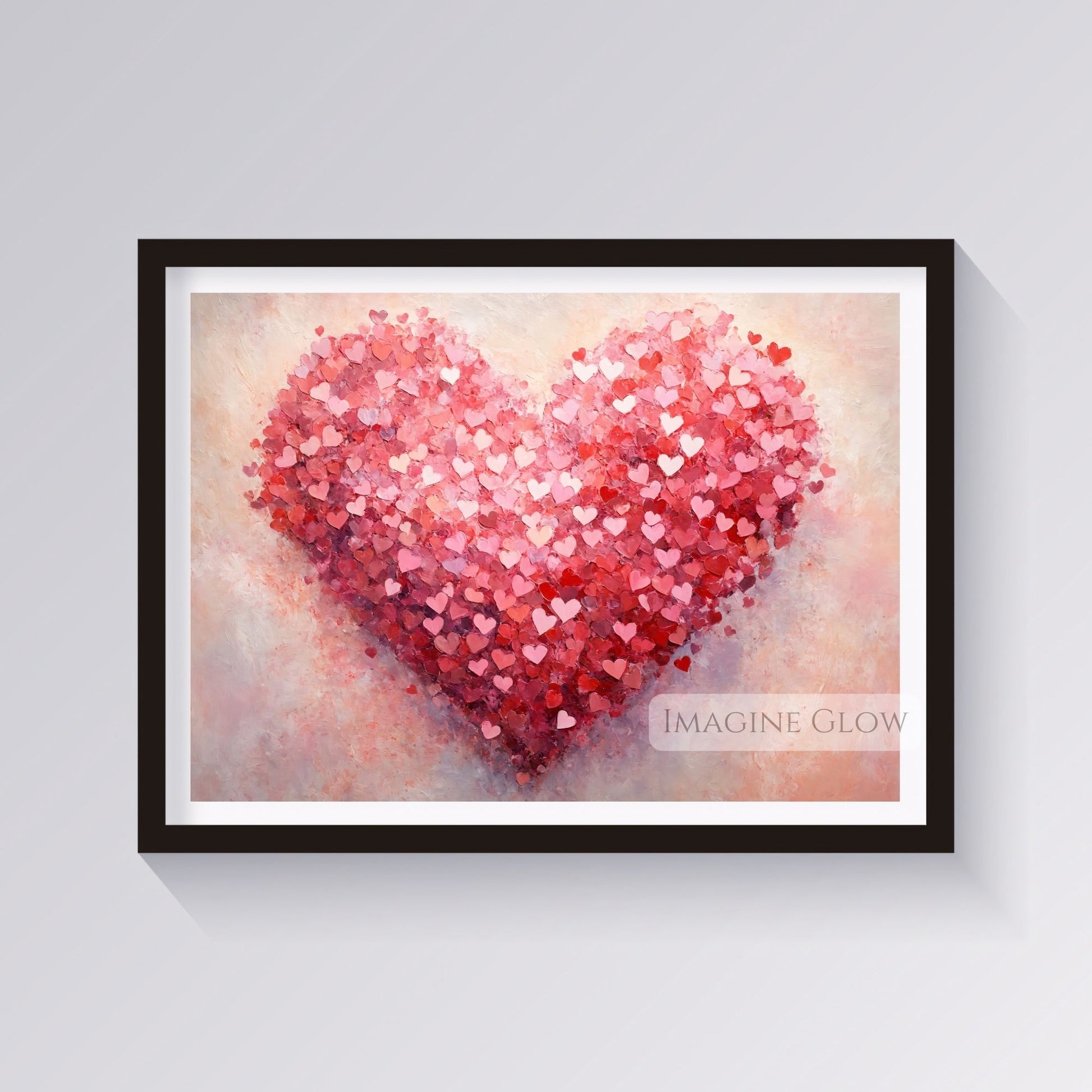 Antique Valentine’s Day red and pink heart art print