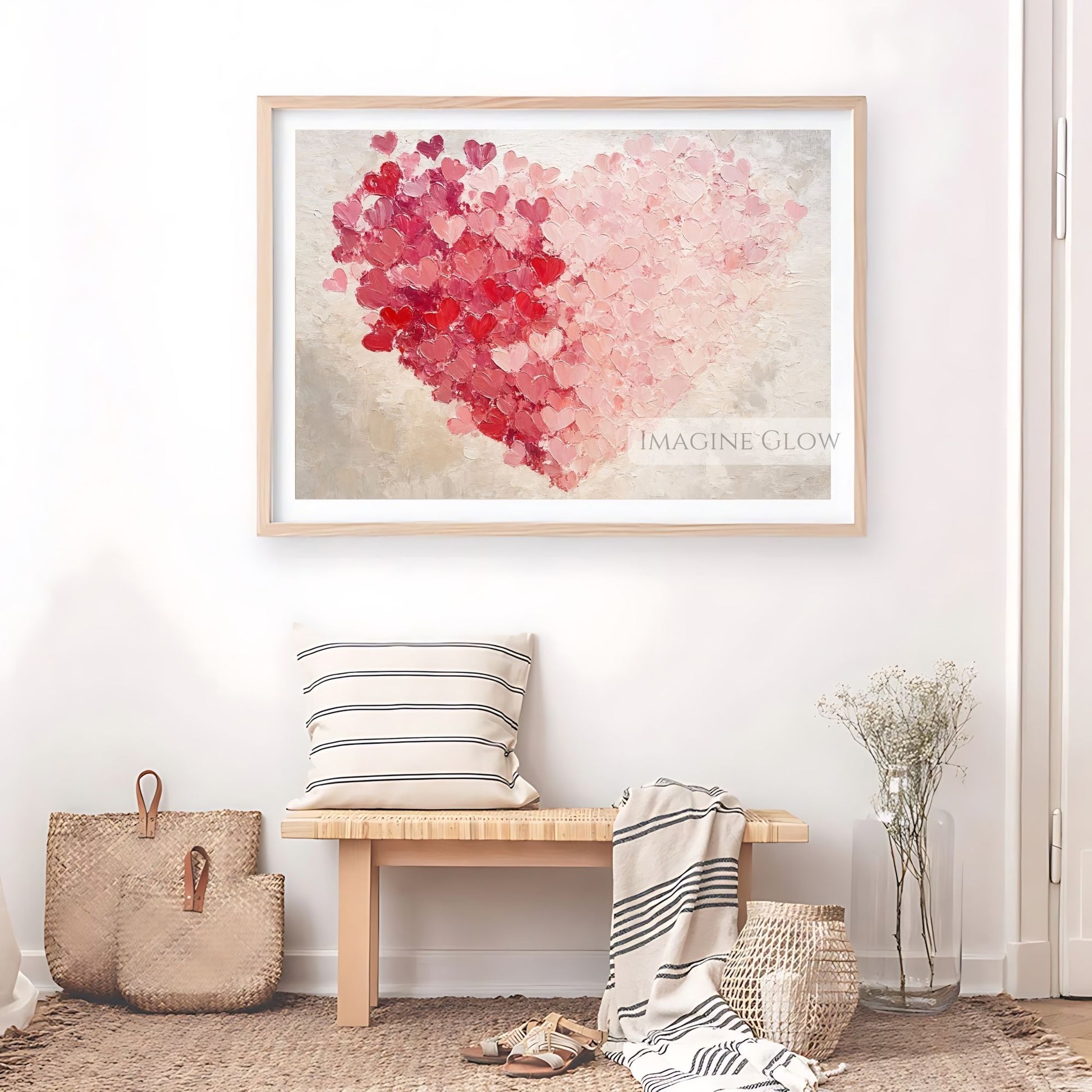 Vintage Valentine’s wall art with red and pink tones