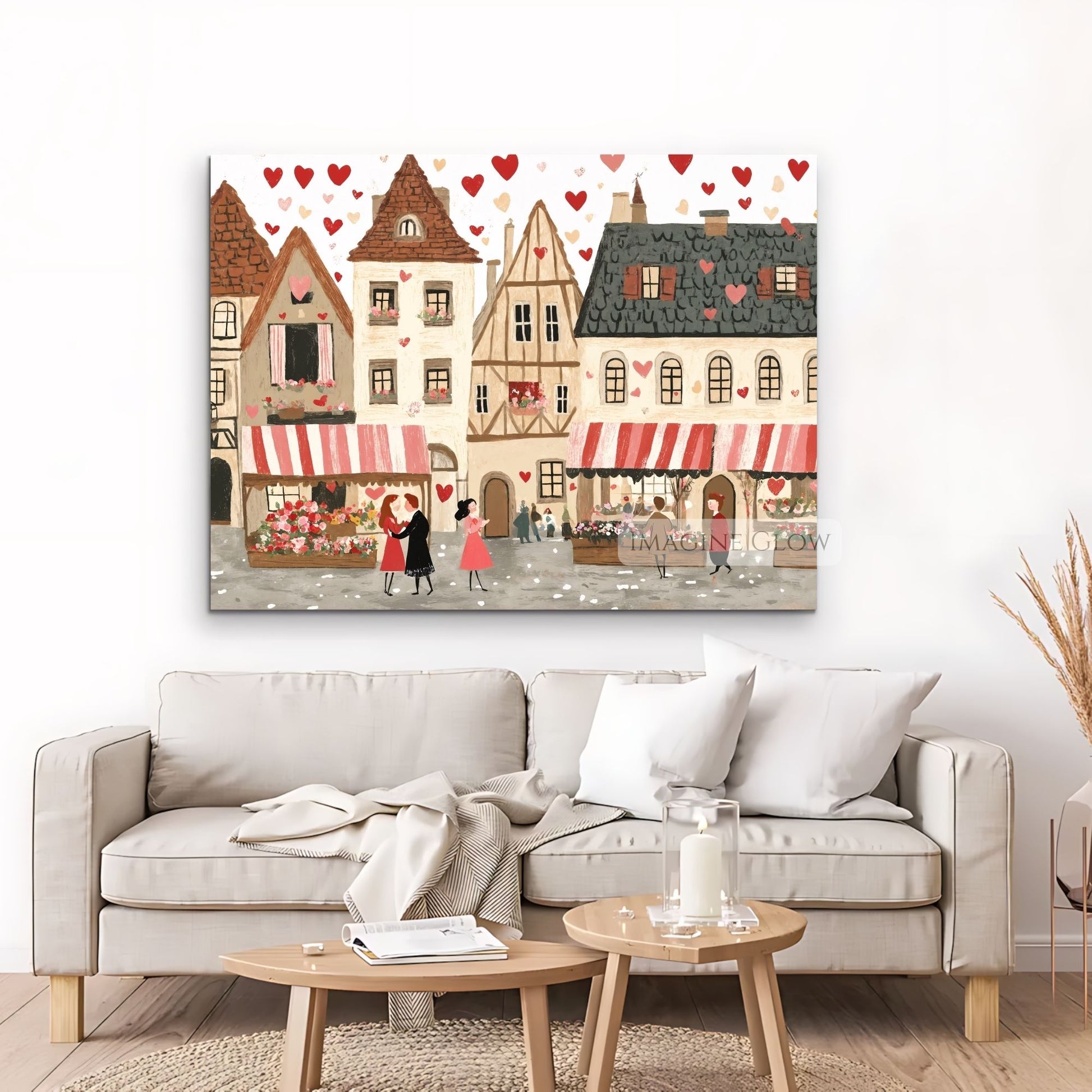 Valentine's Day town art print for romantic home decor