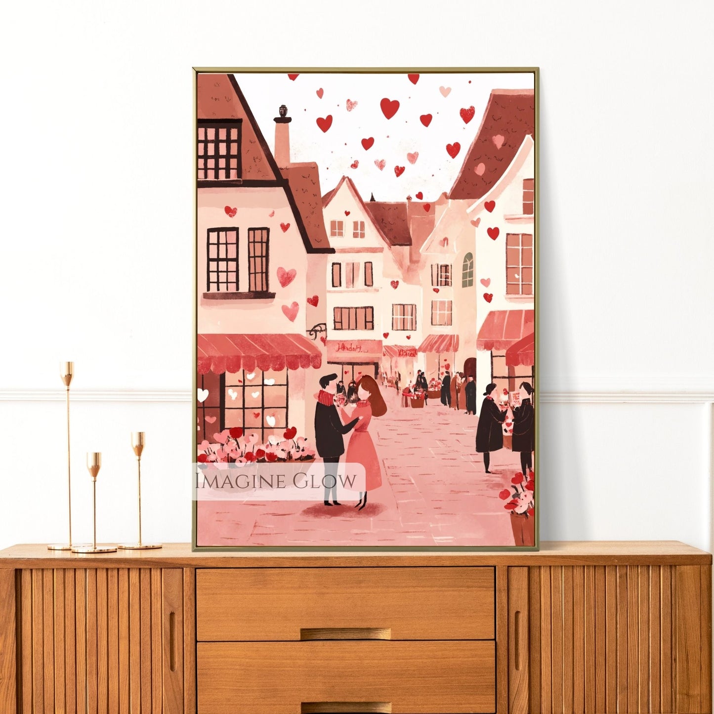 Digital Valentine’s Day hand-drawn town art print